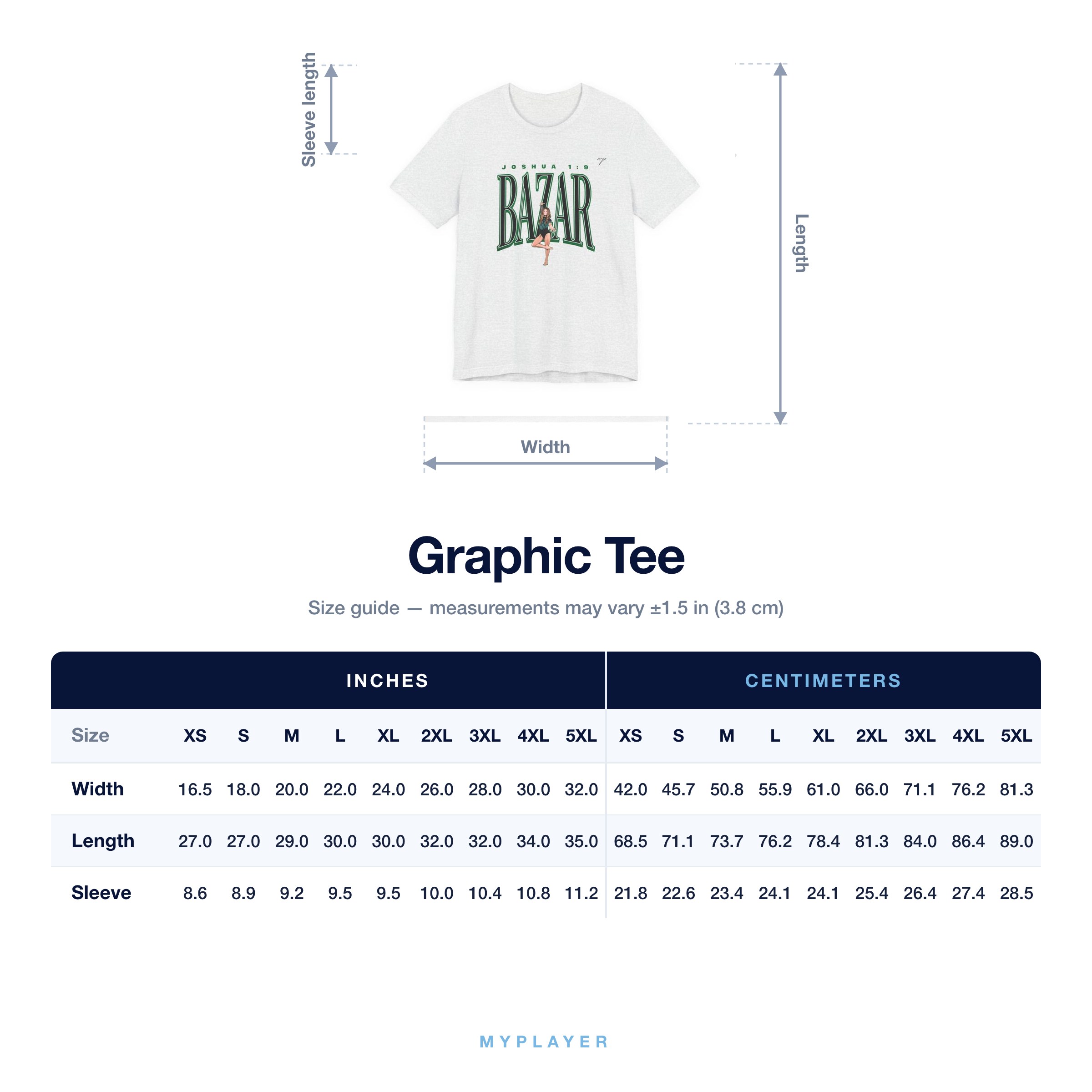 Graphic Tee size chart