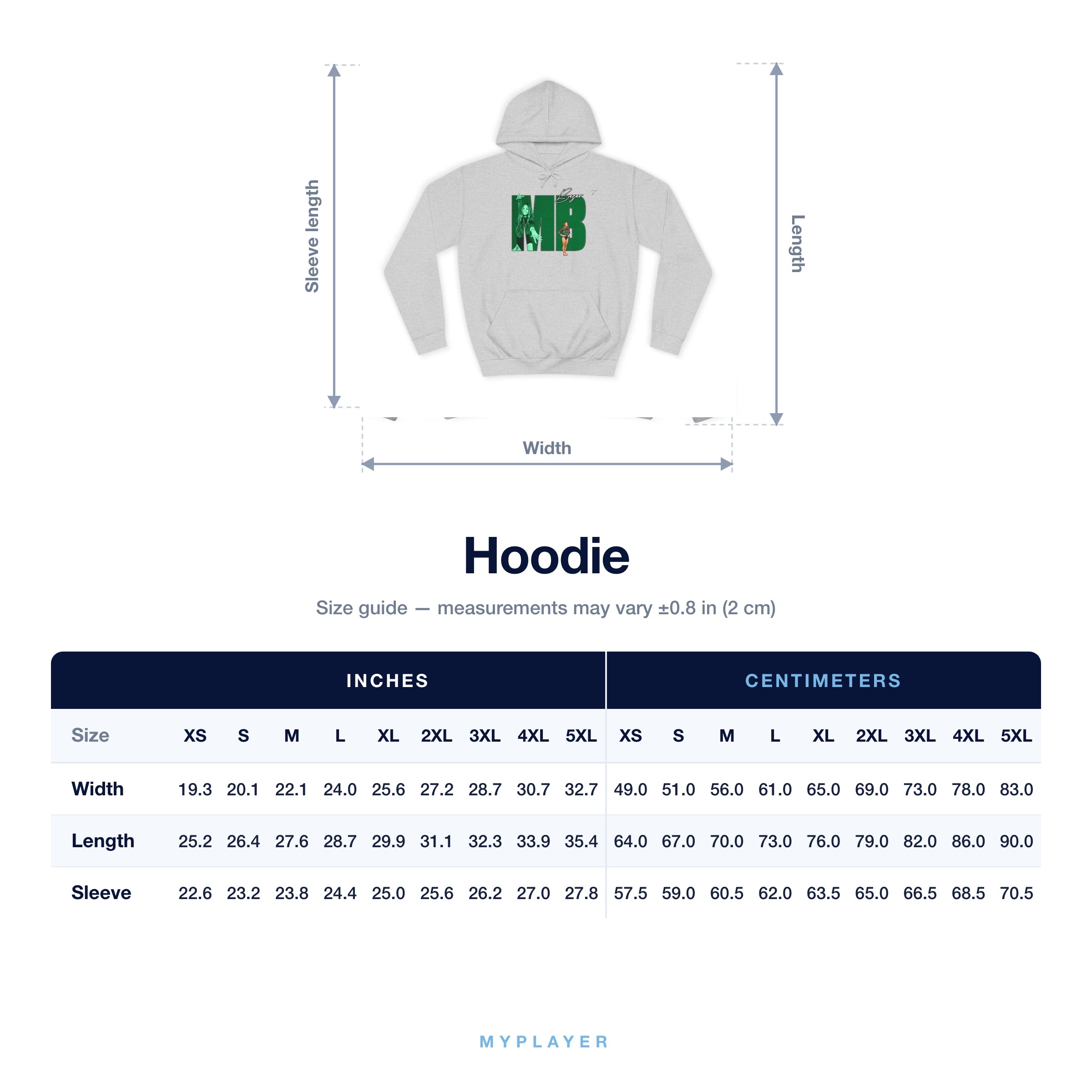 Hoodie size chart