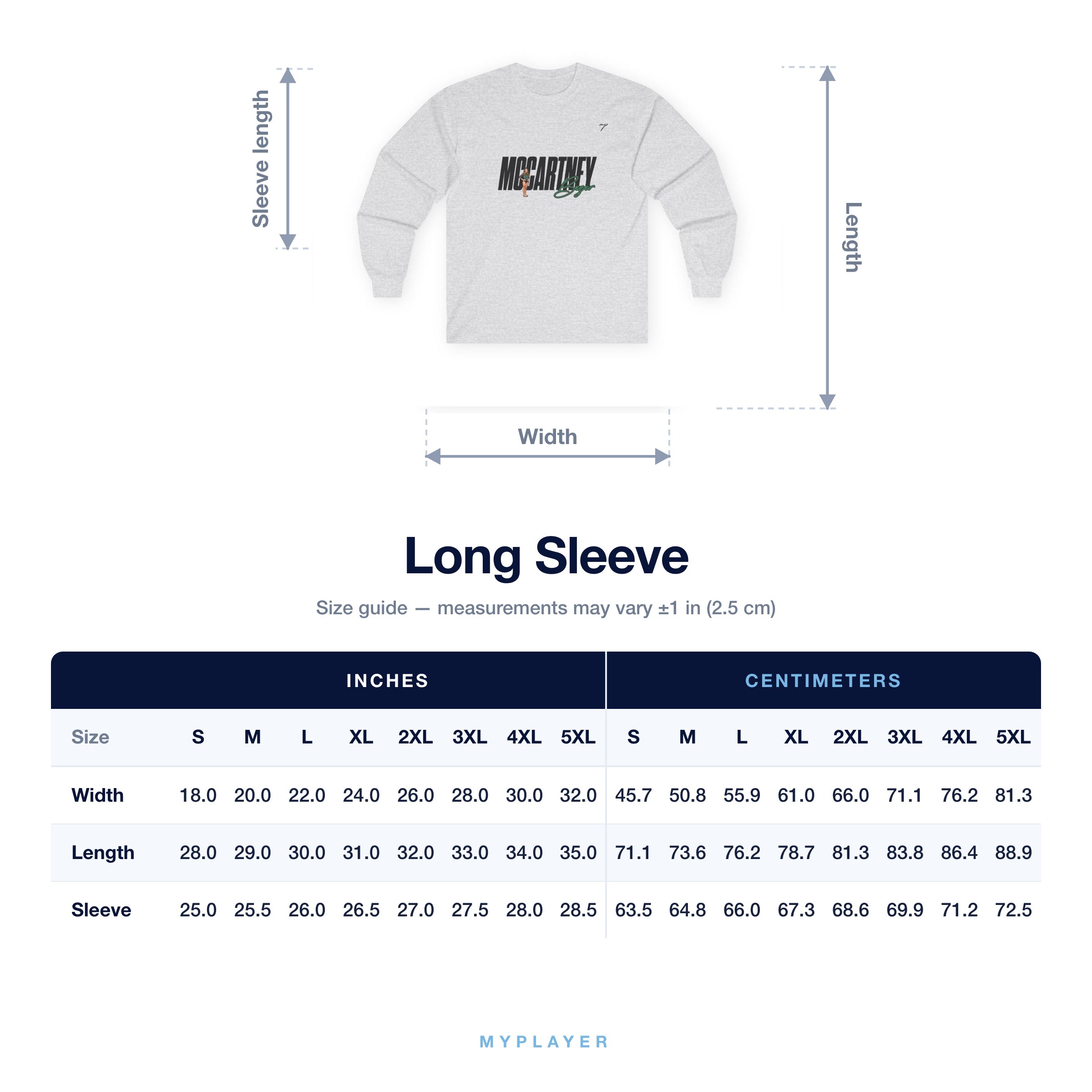 Long Sleeve size chart