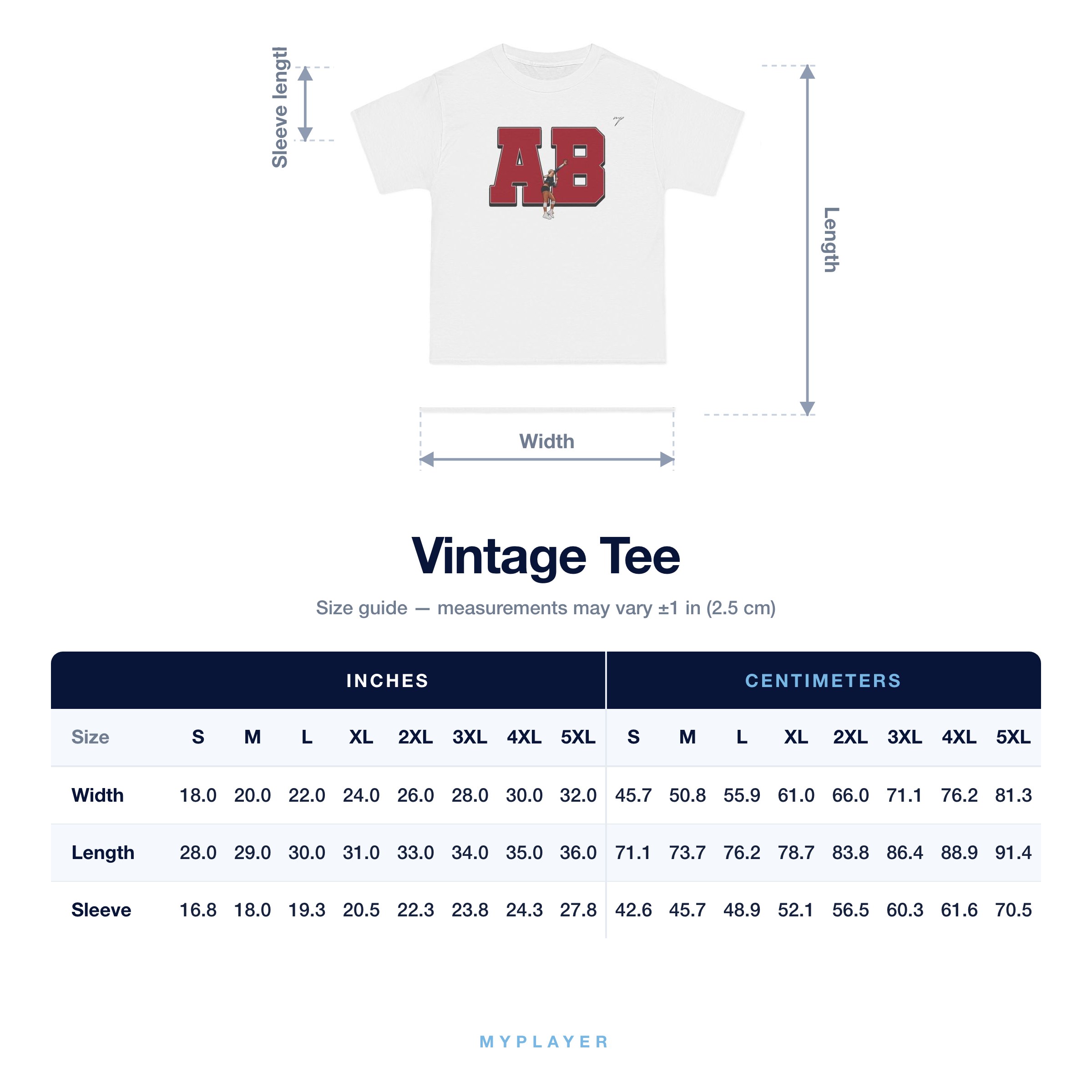 Vintage Tee size chart