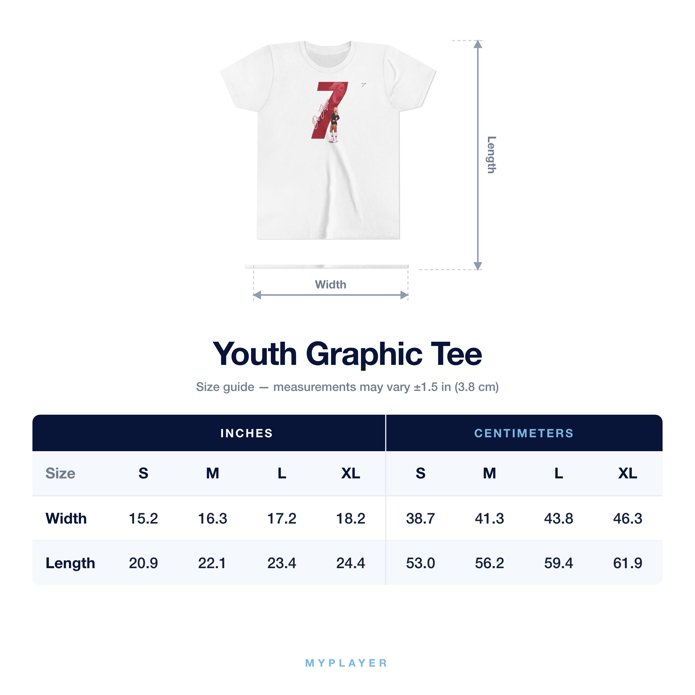 Youth Tee size chart