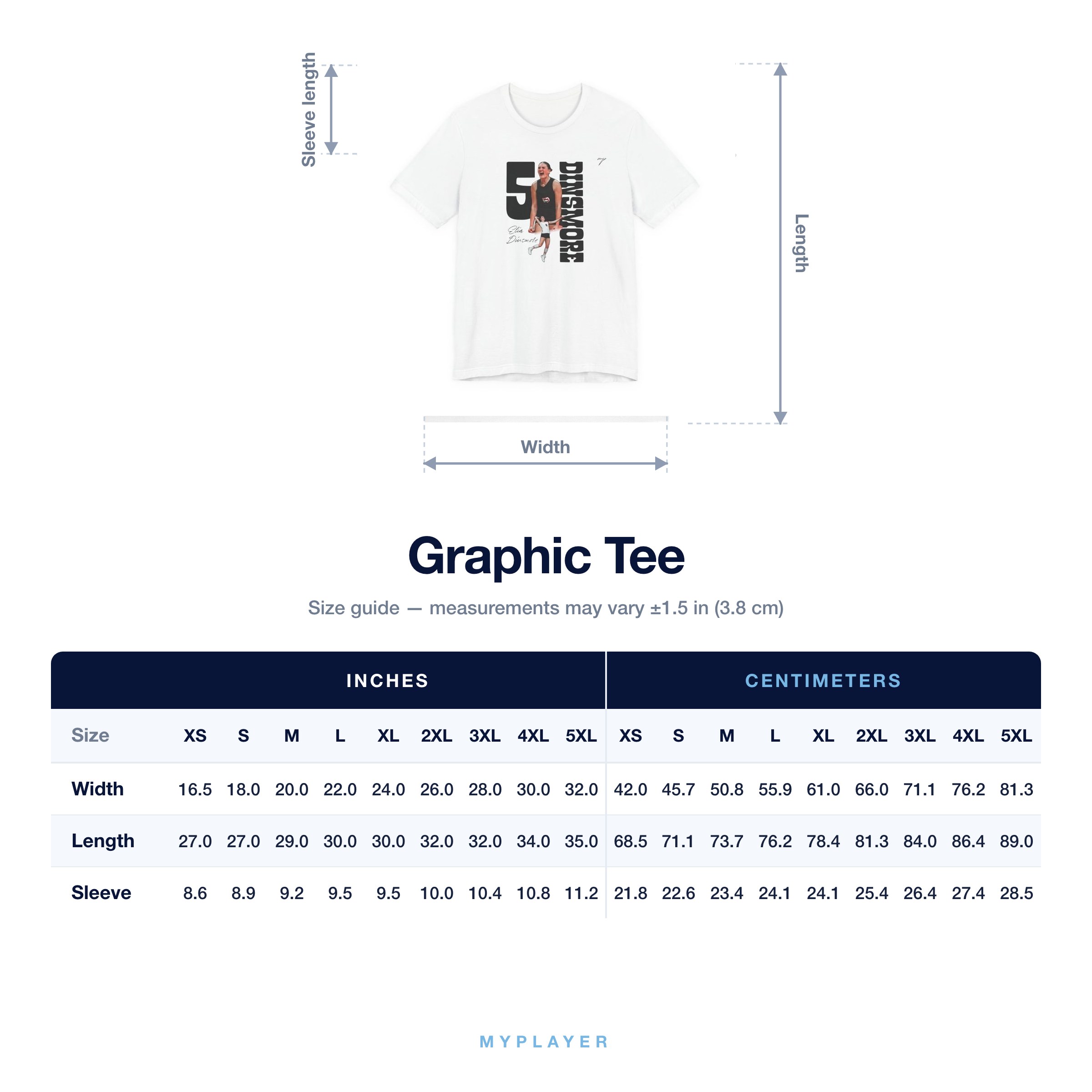 Graphic Tee size chart