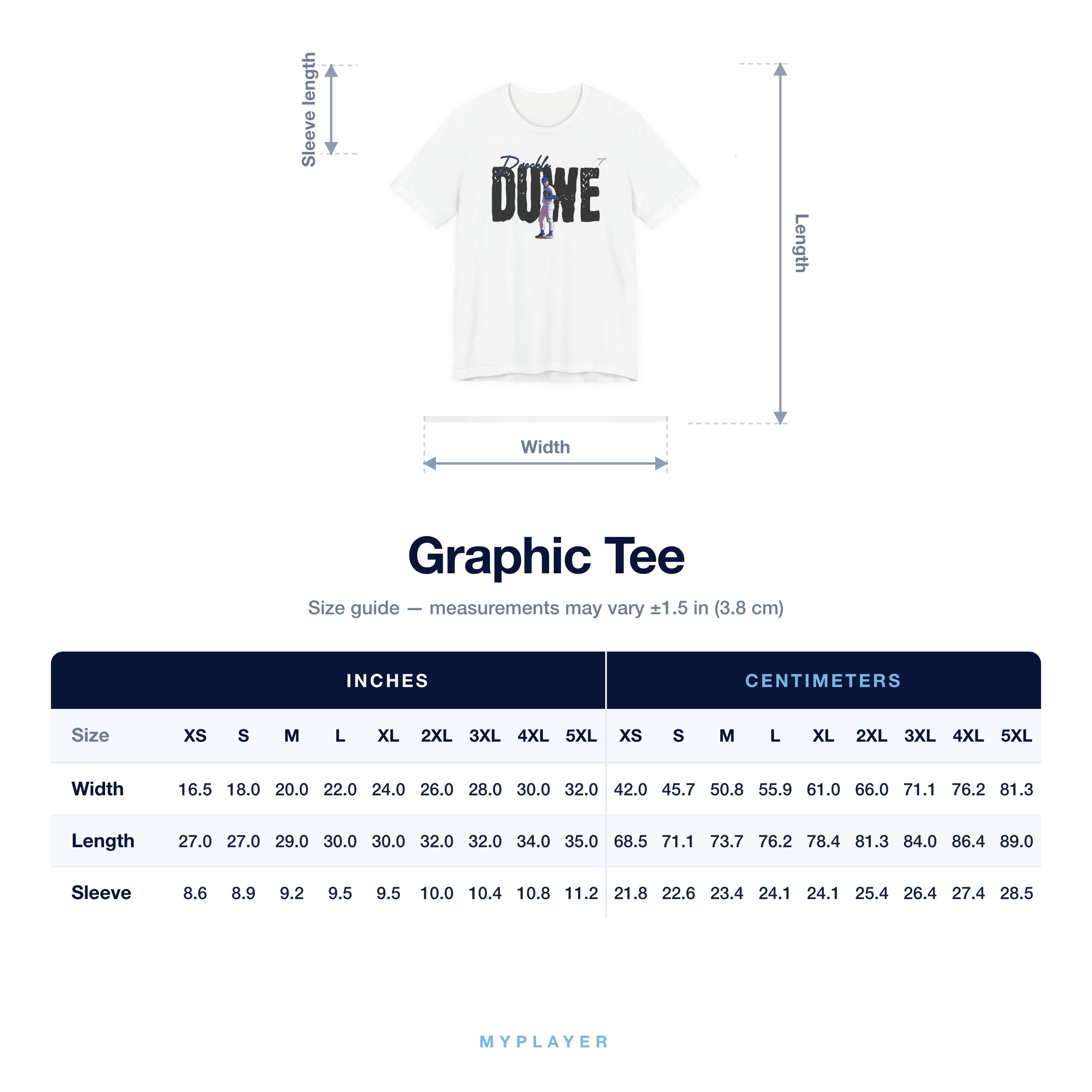 Graphic Tee size chart