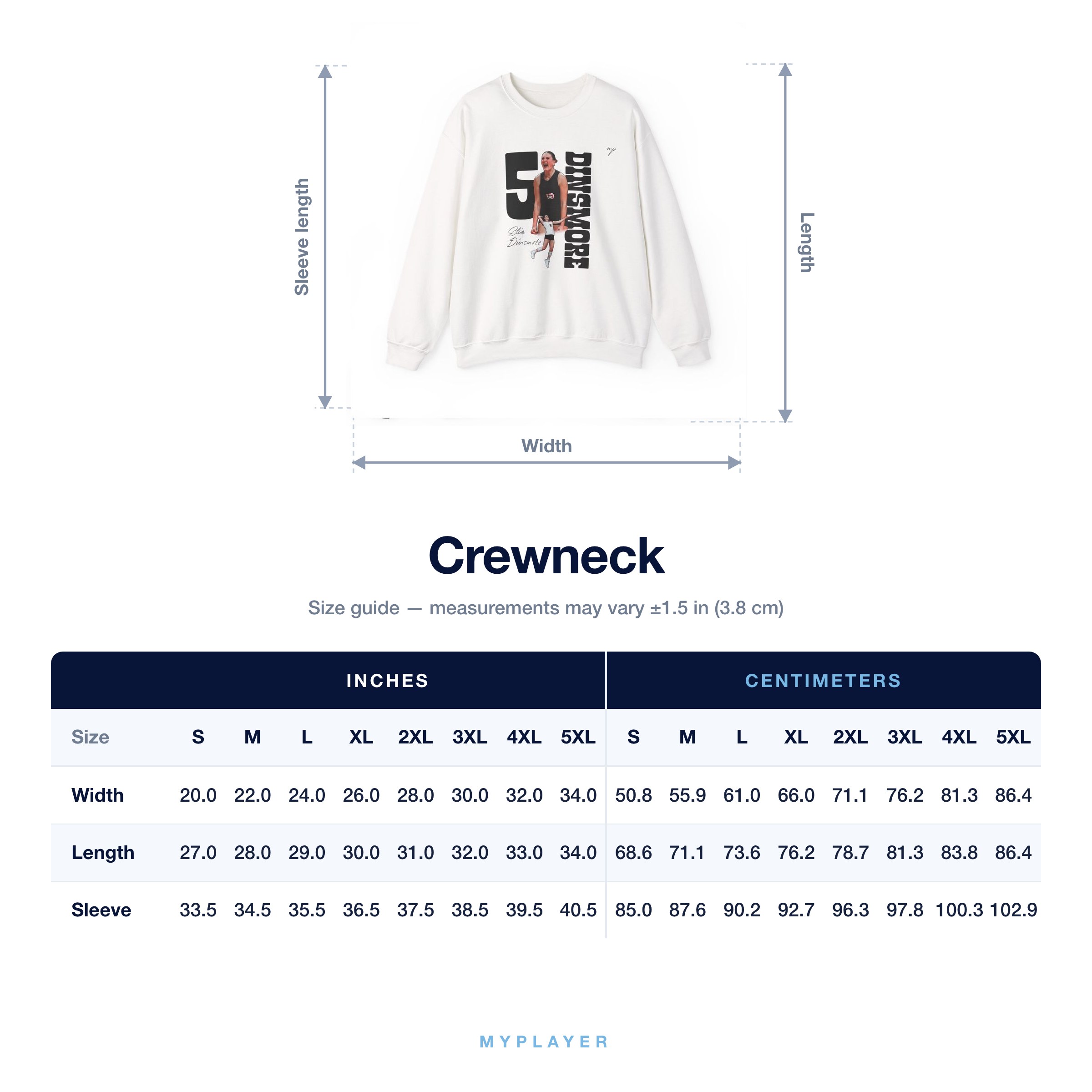Crewneck size chart