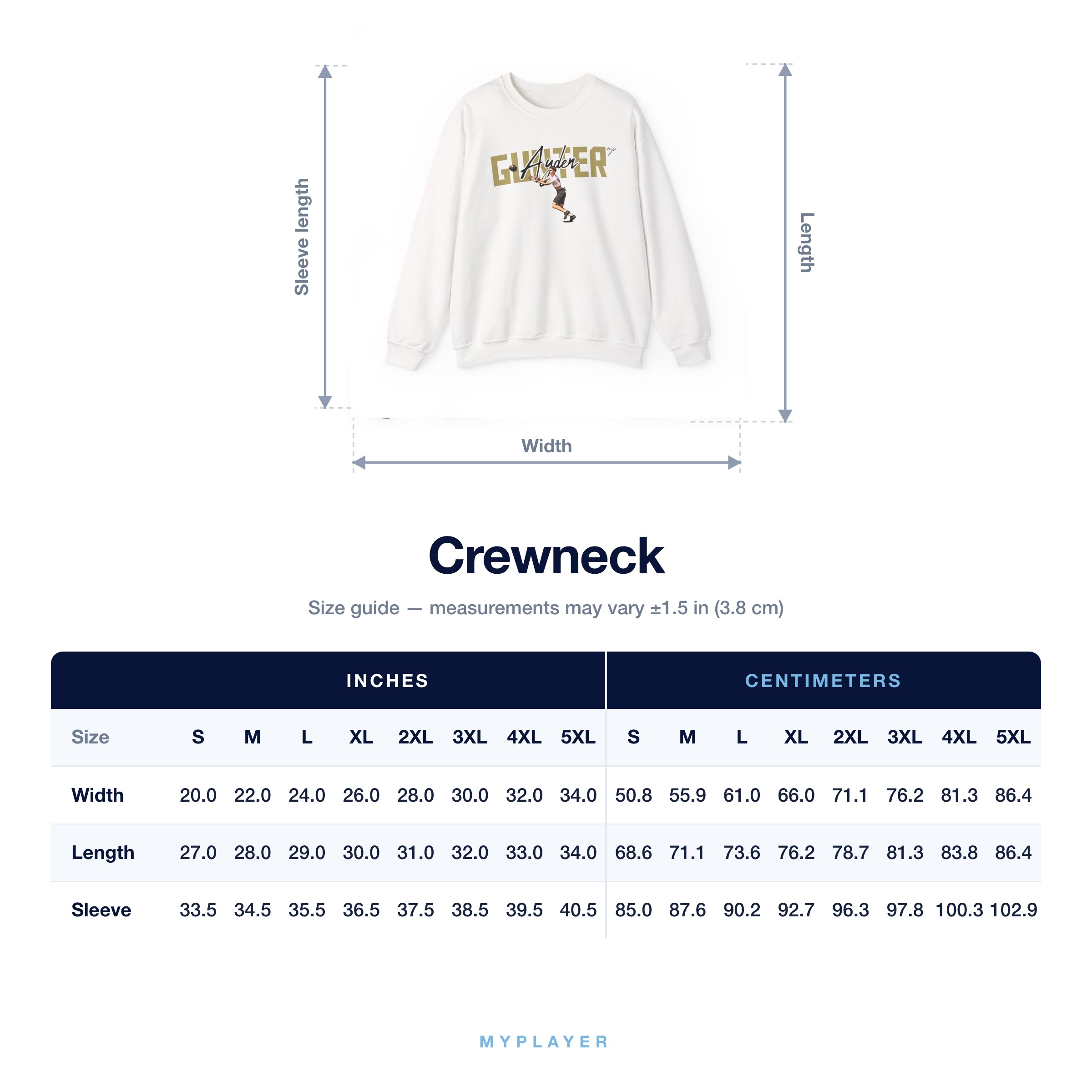 Crewneck size chart