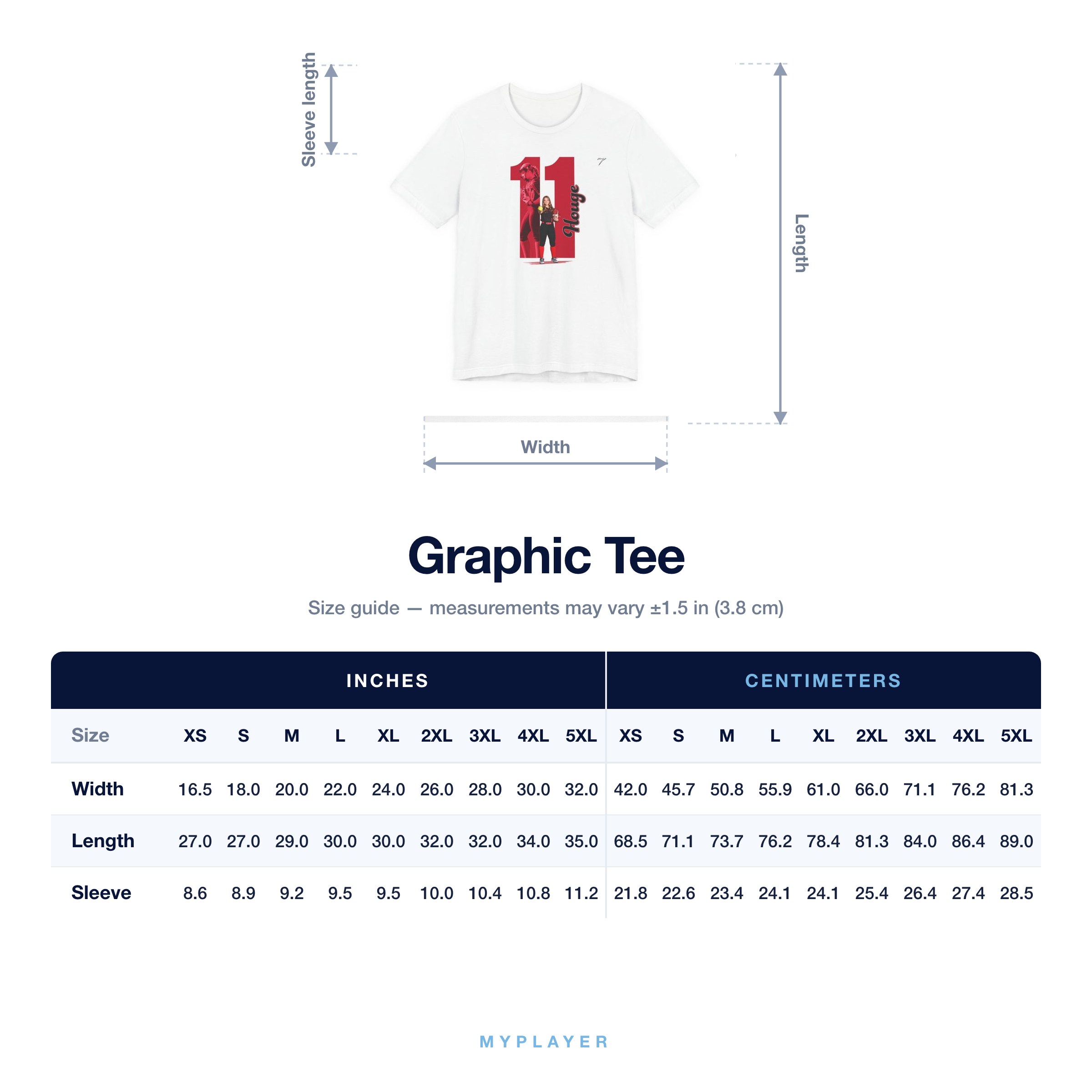 Graphic Tee size chart
