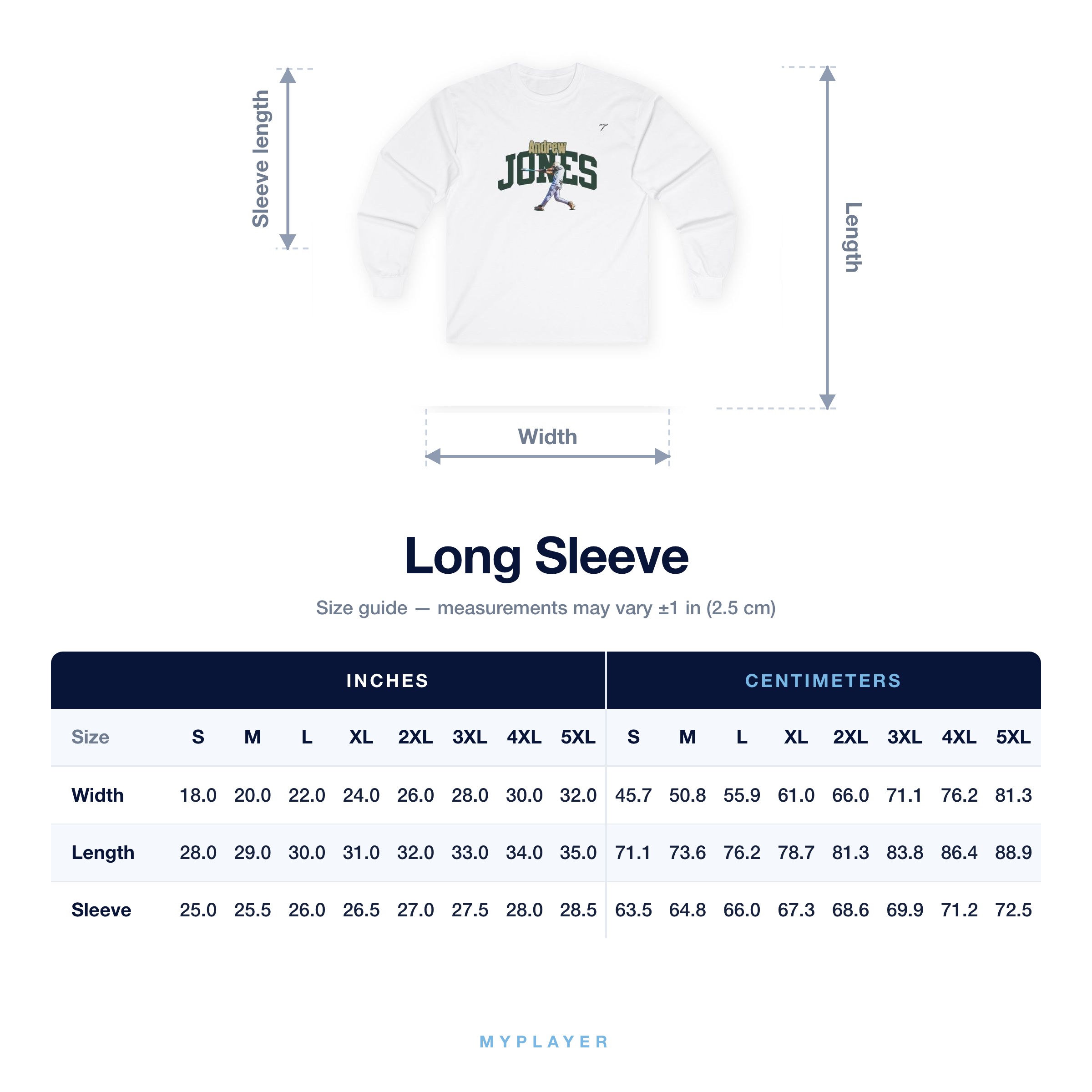 Long Sleeve size chart