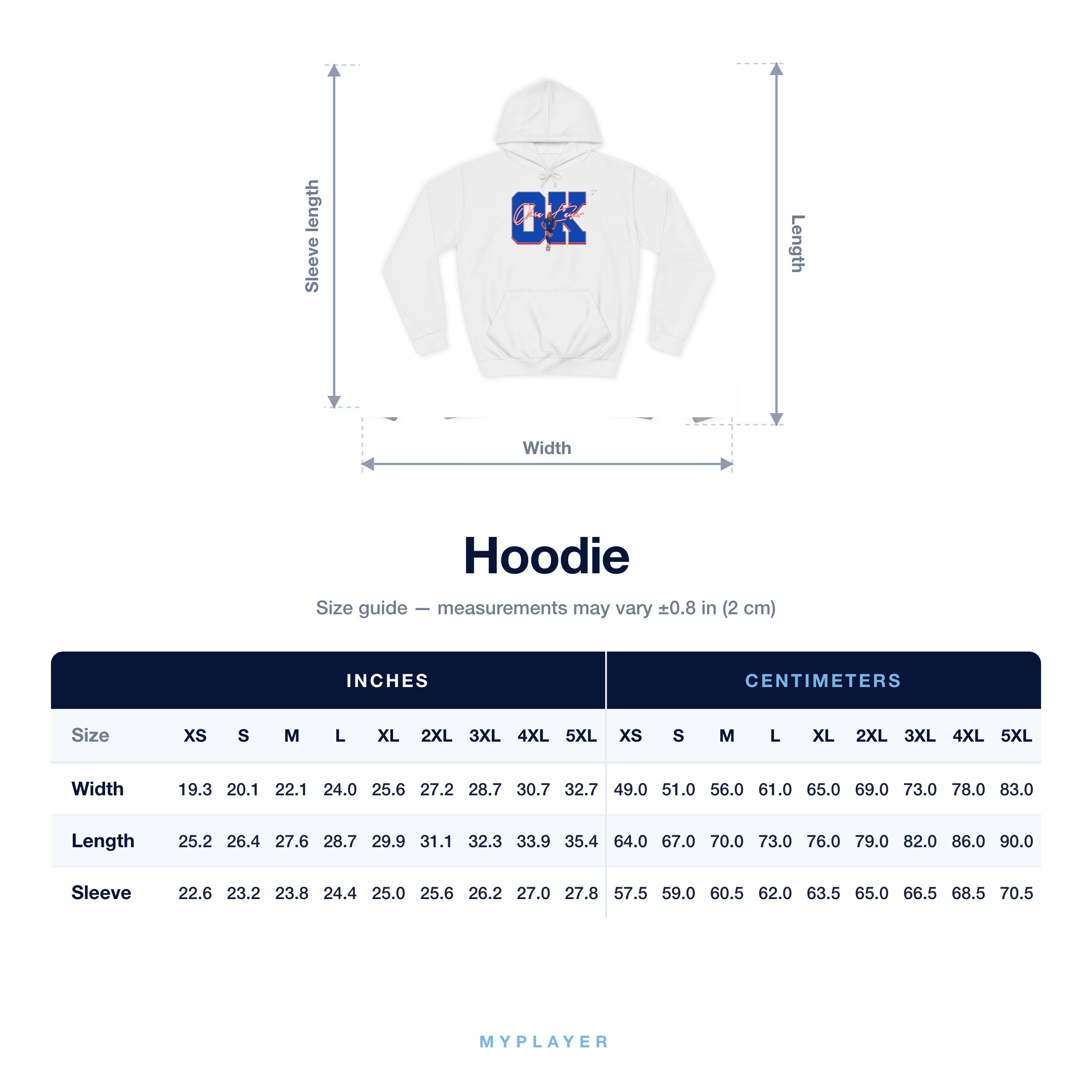 Hoodie size chart