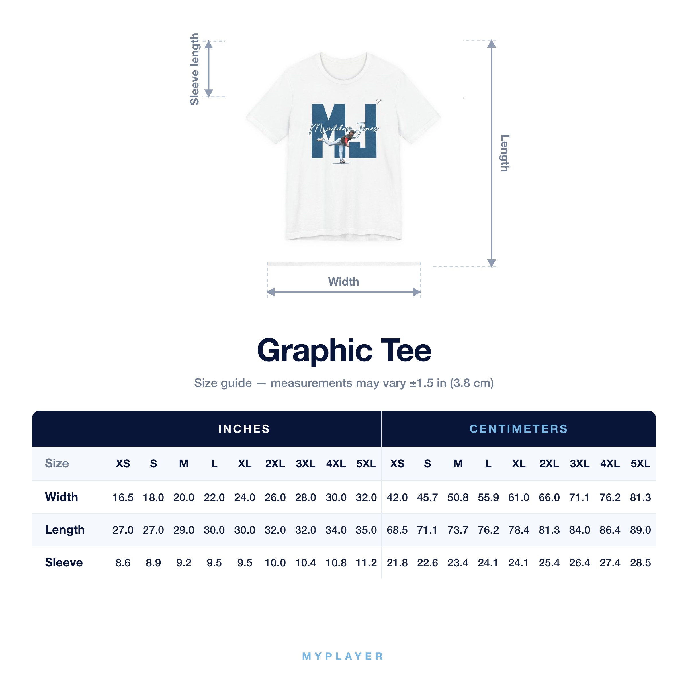 Graphic Tee size chart