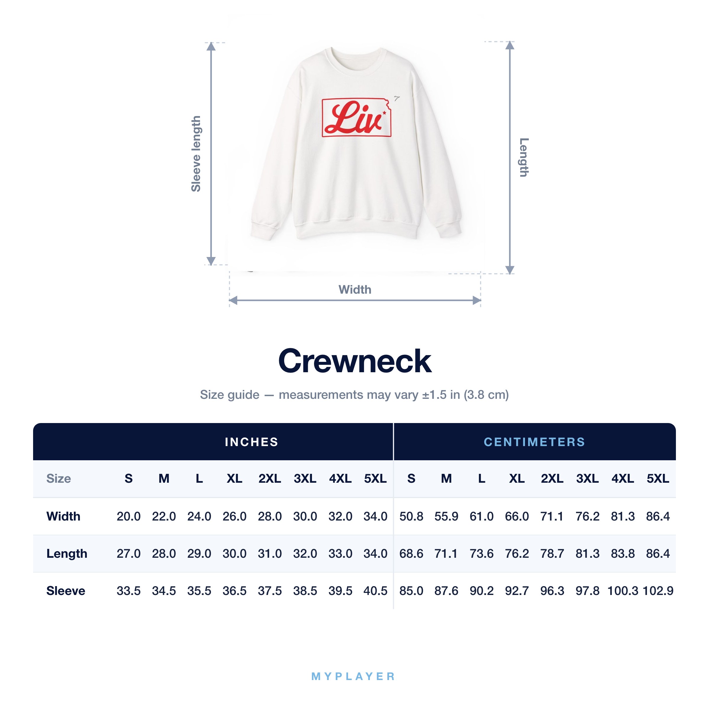 Crewneck size chart