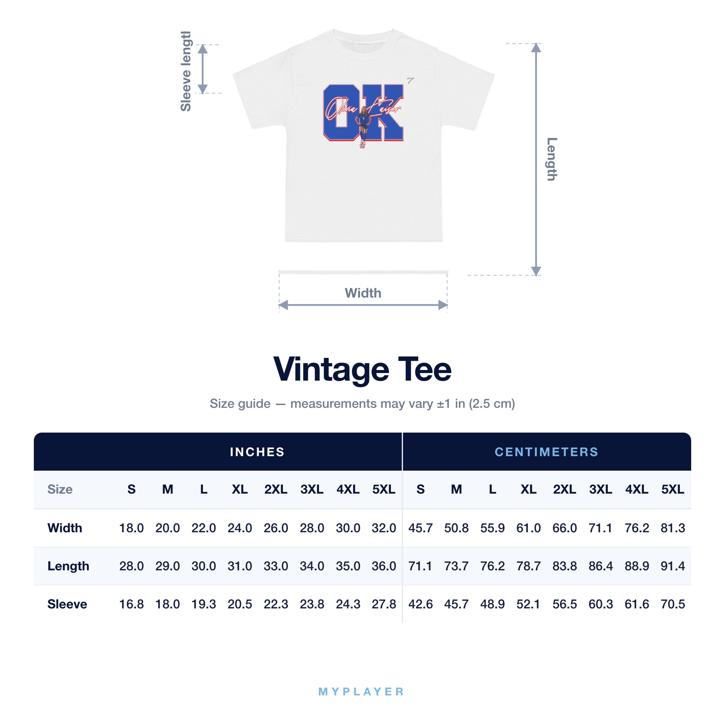 Vintage Tee size chart