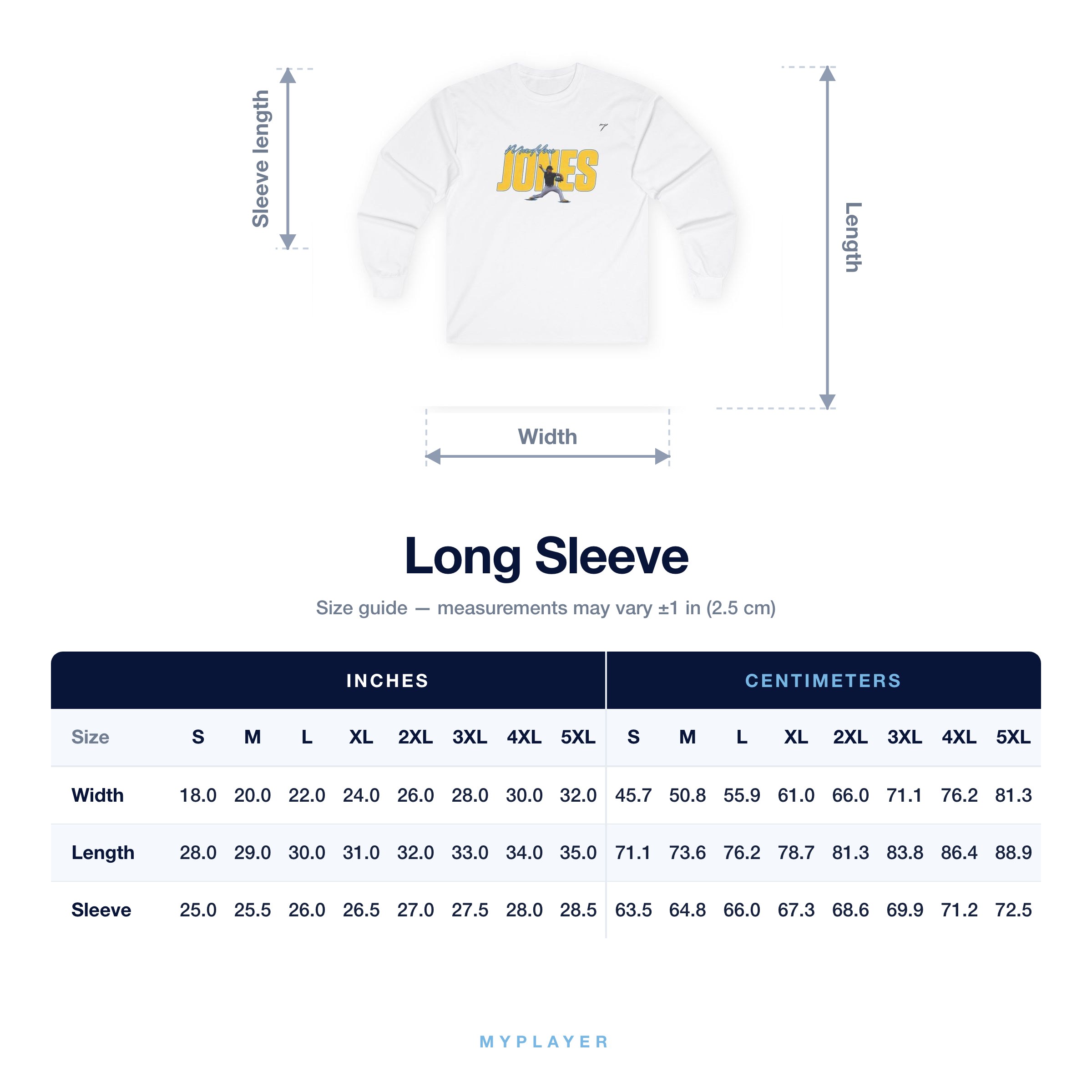 Long Sleeve size chart