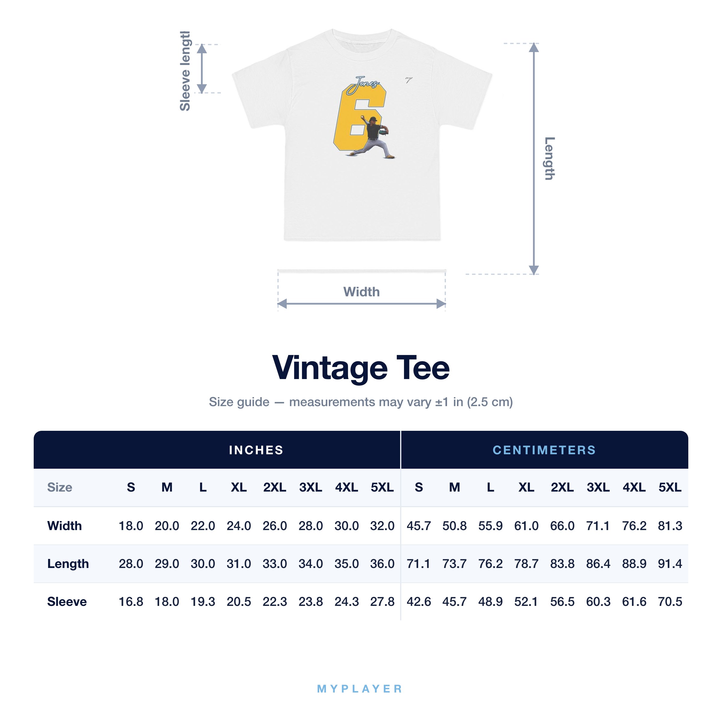 Vintage Tee size chart