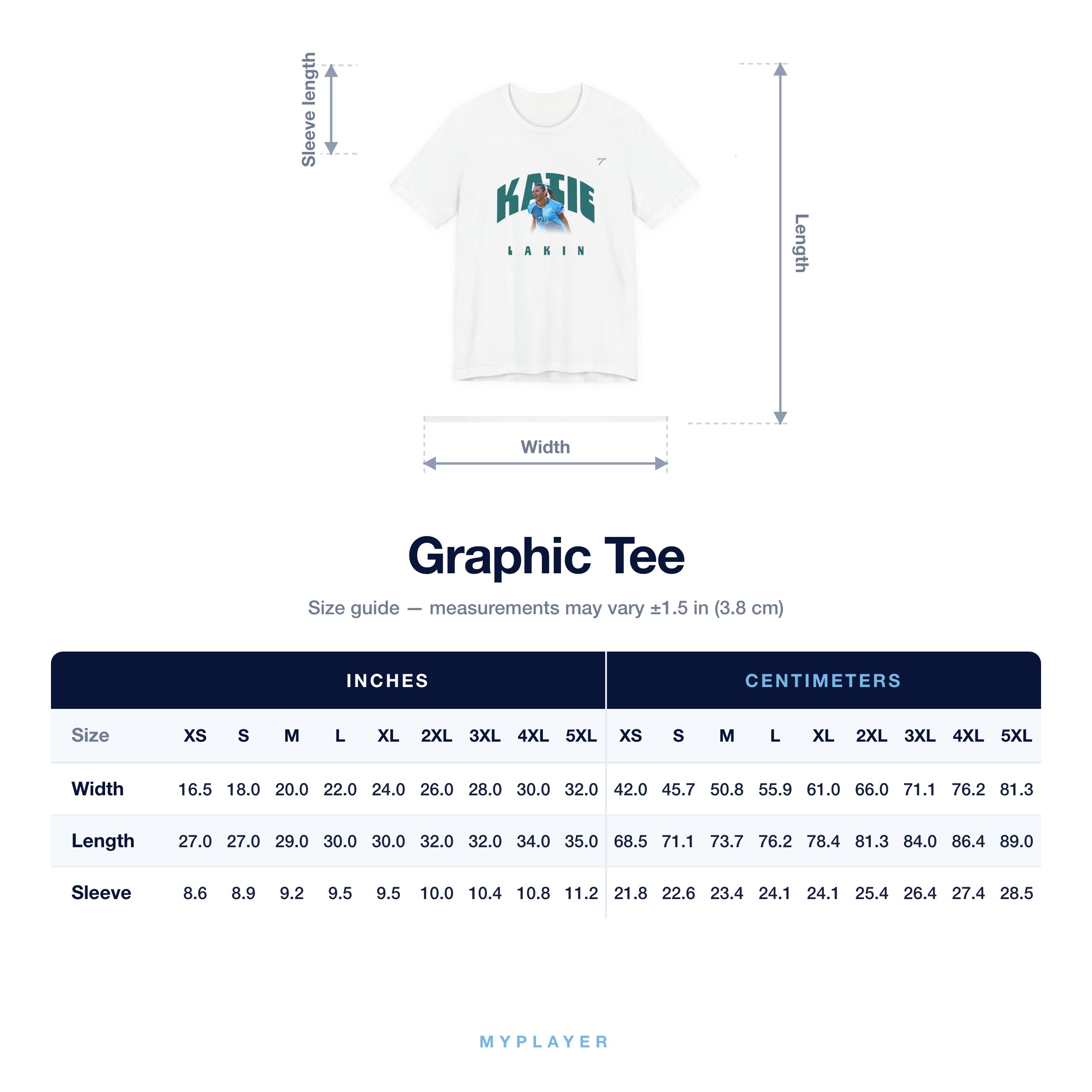 Graphic Tee size chart