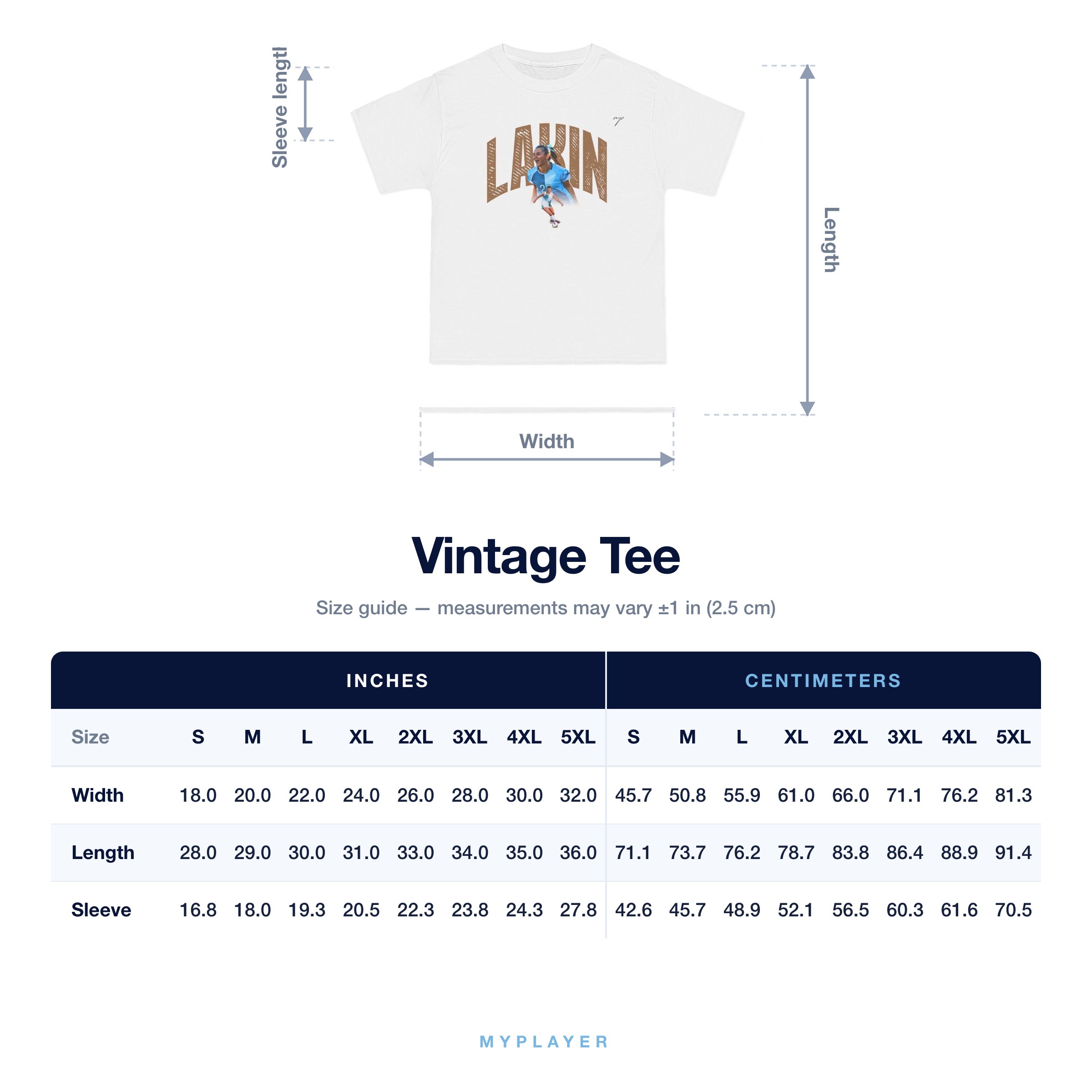 Vintage Tee size chart