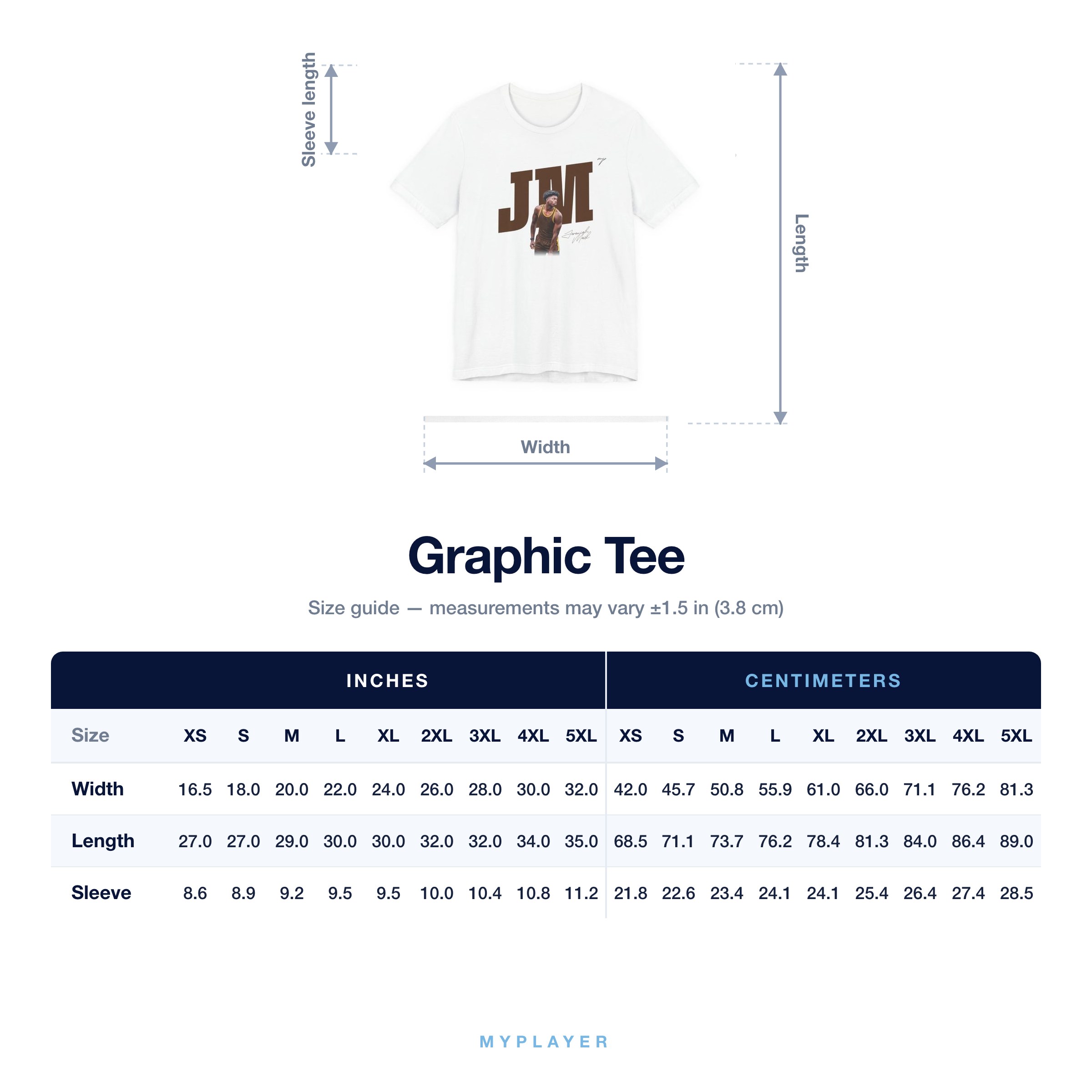 Graphic Tee size chart