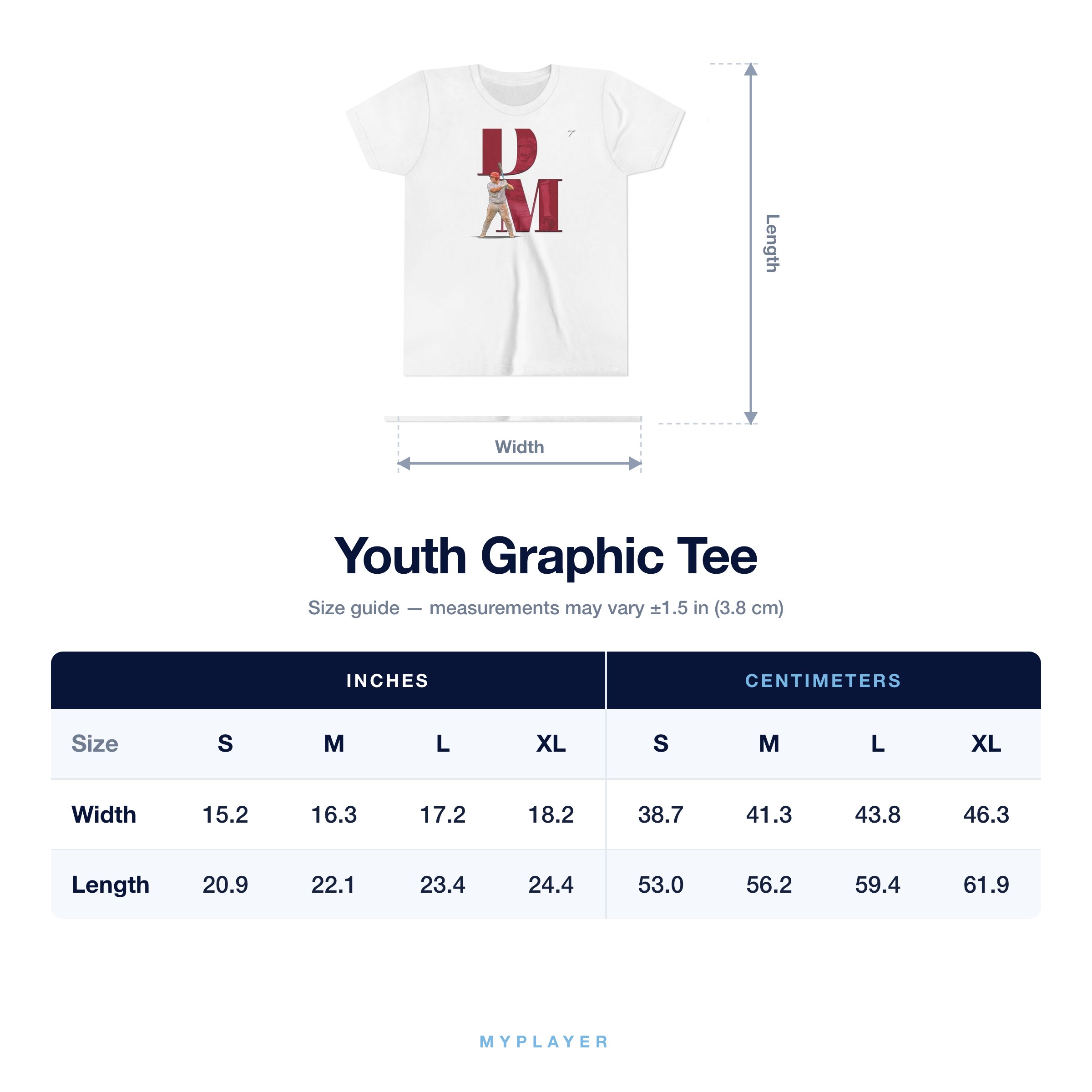 Youth Tee size chart