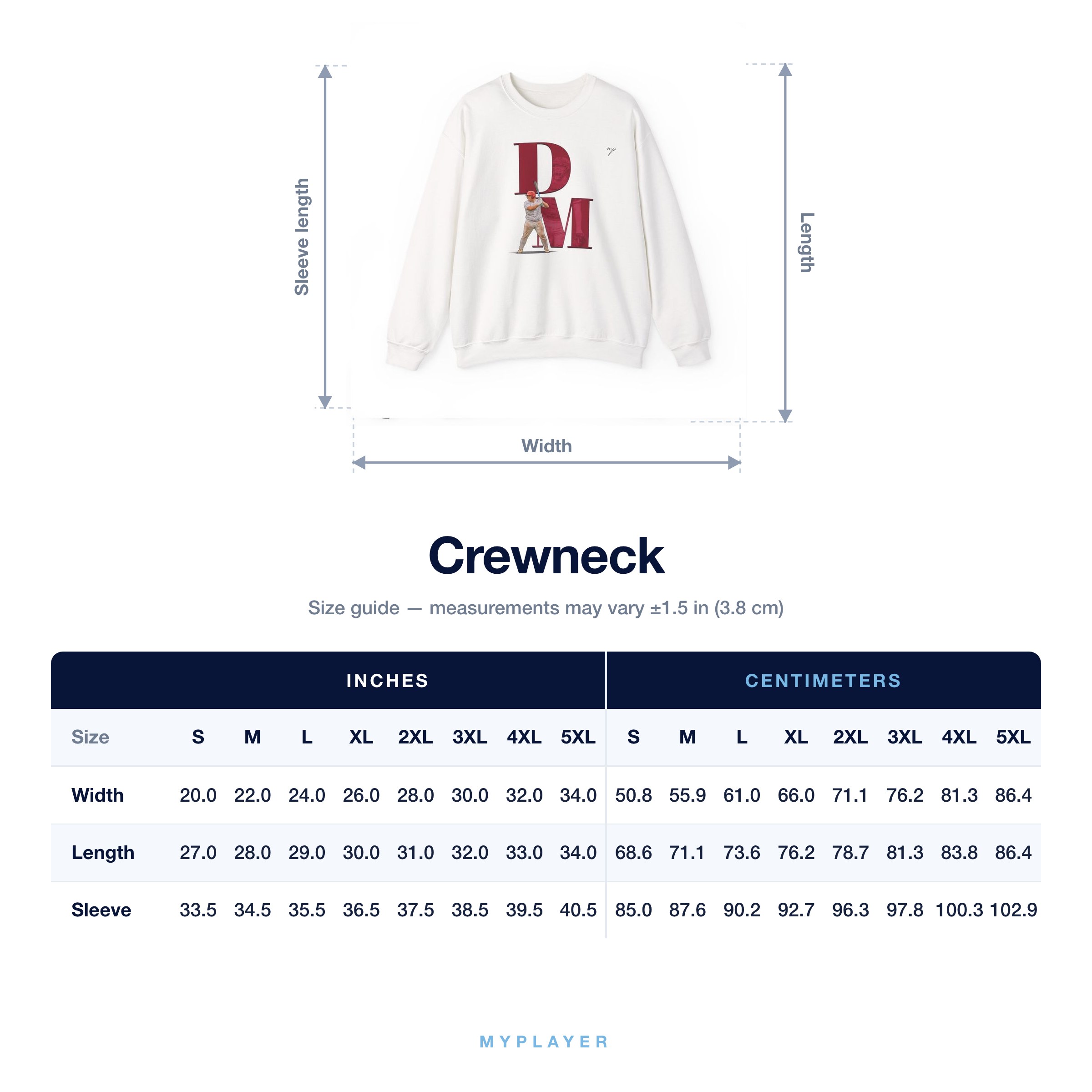 Crewneck size chart