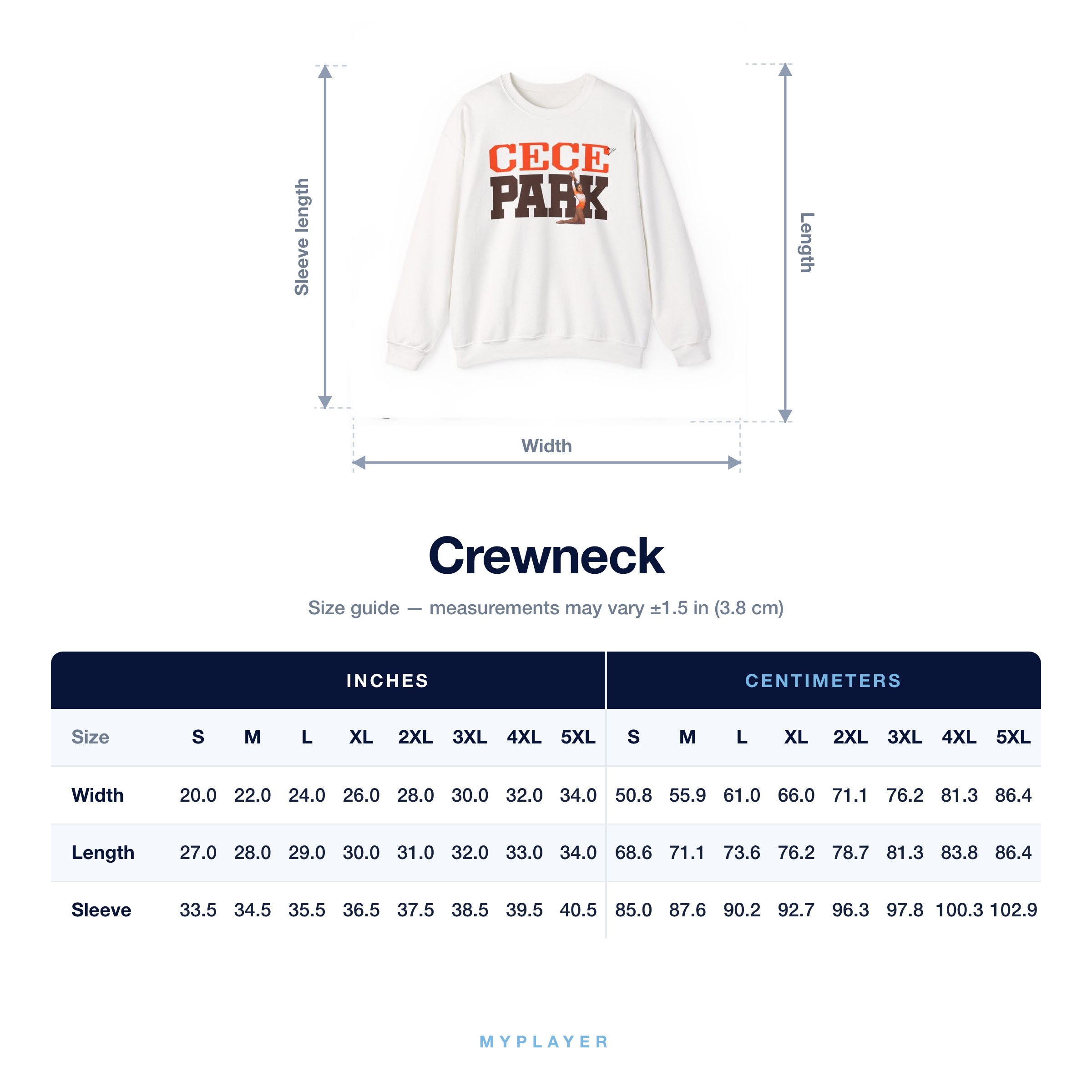Crewneck size chart