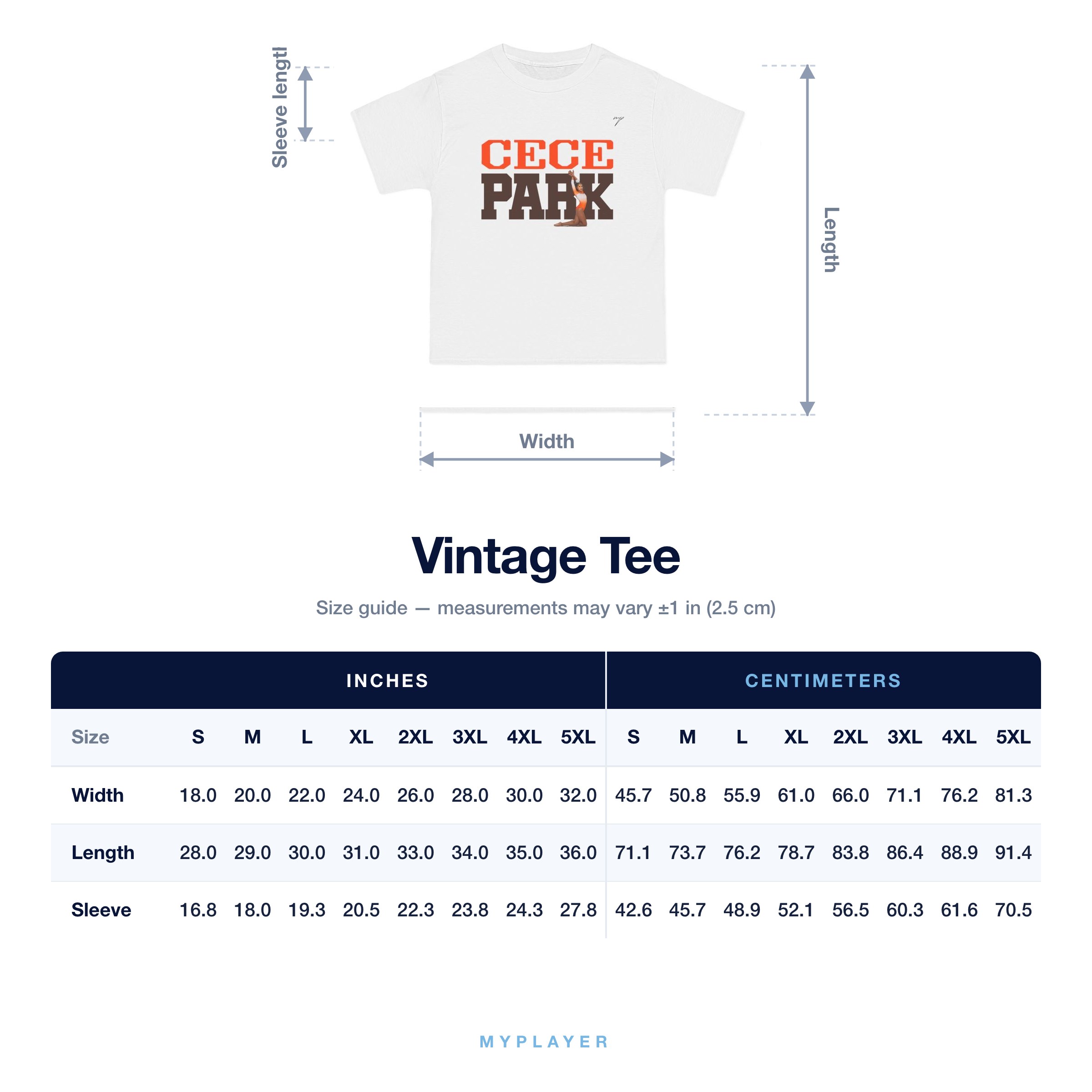 Vintage Tee size chart