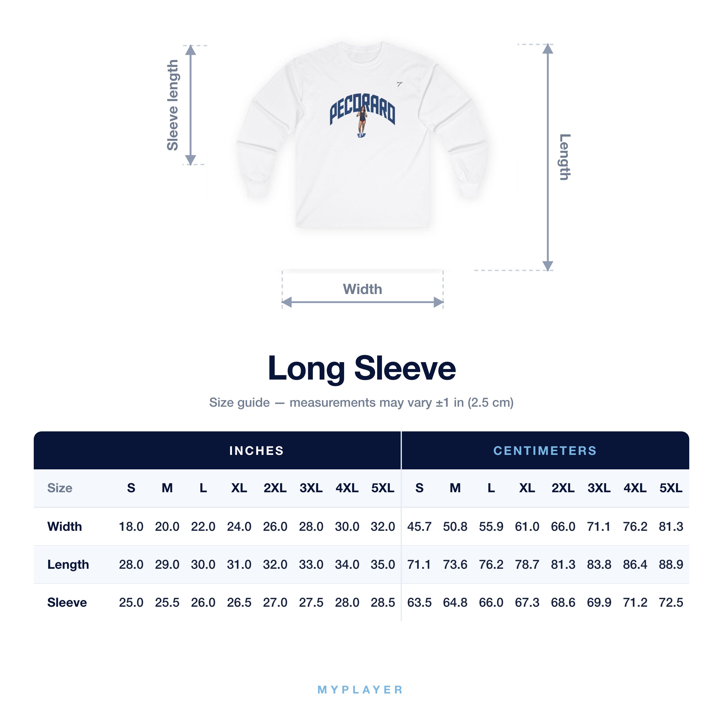 Long Sleeve size chart
