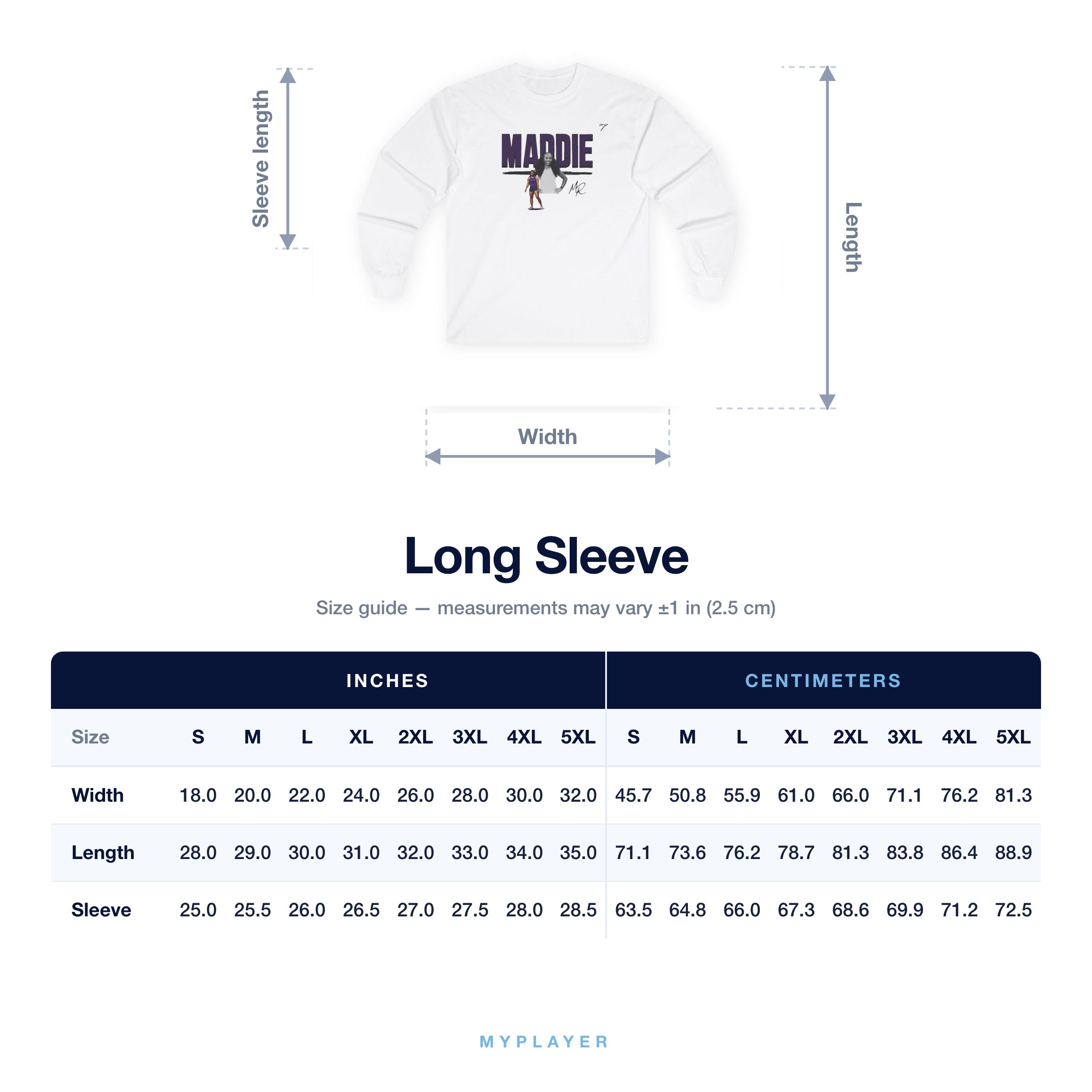 Long Sleeve size chart