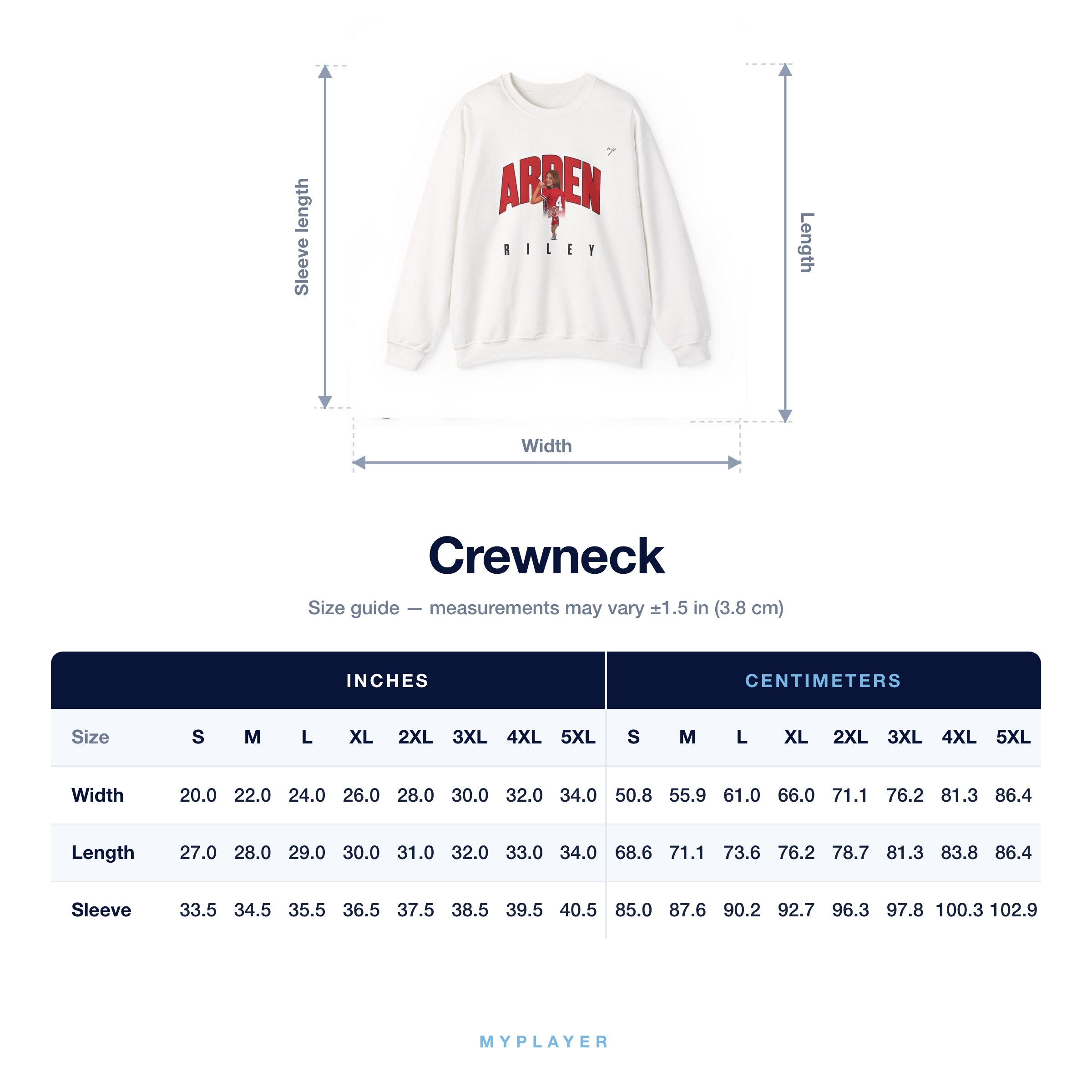 Crewneck size chart