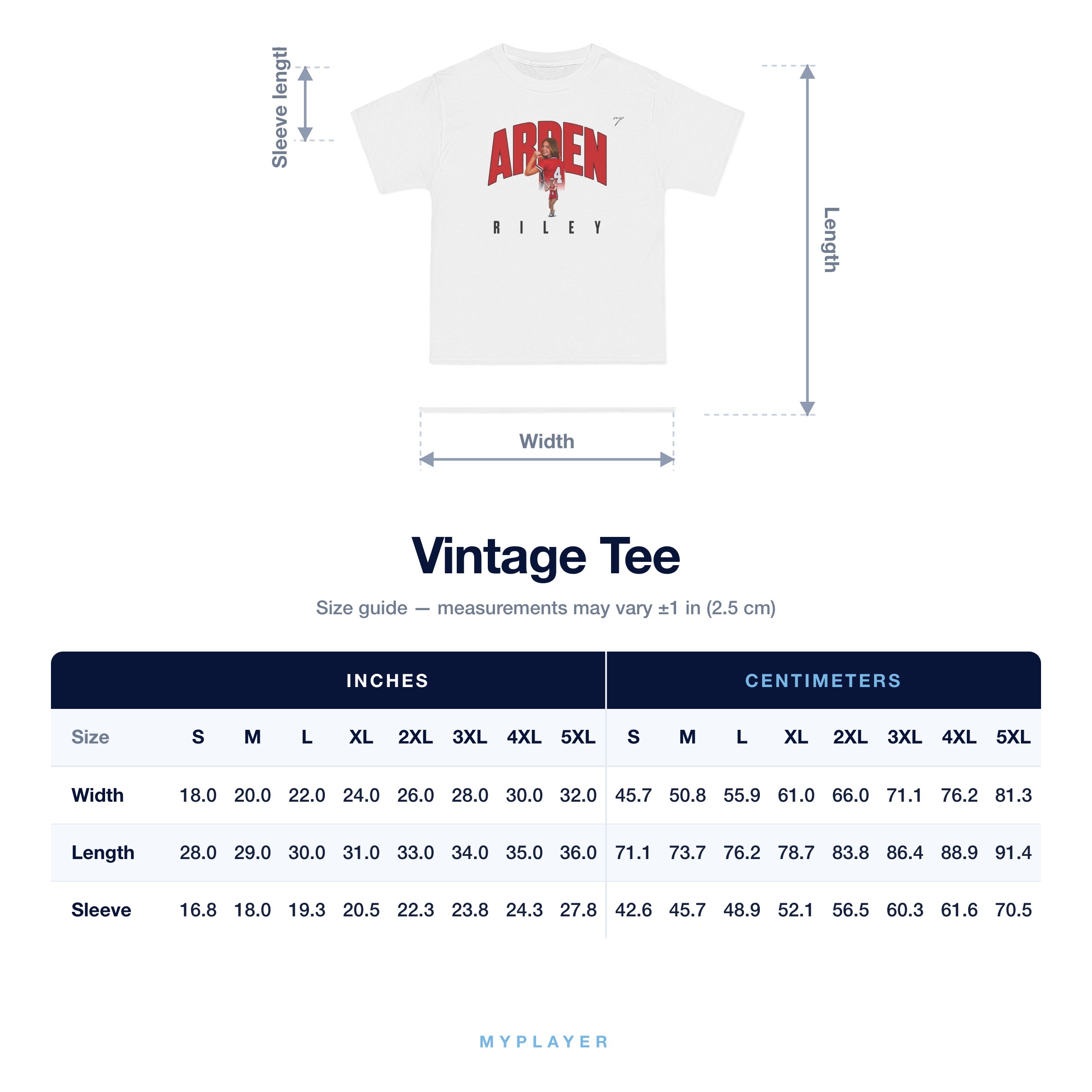 Vintage Tee size chart