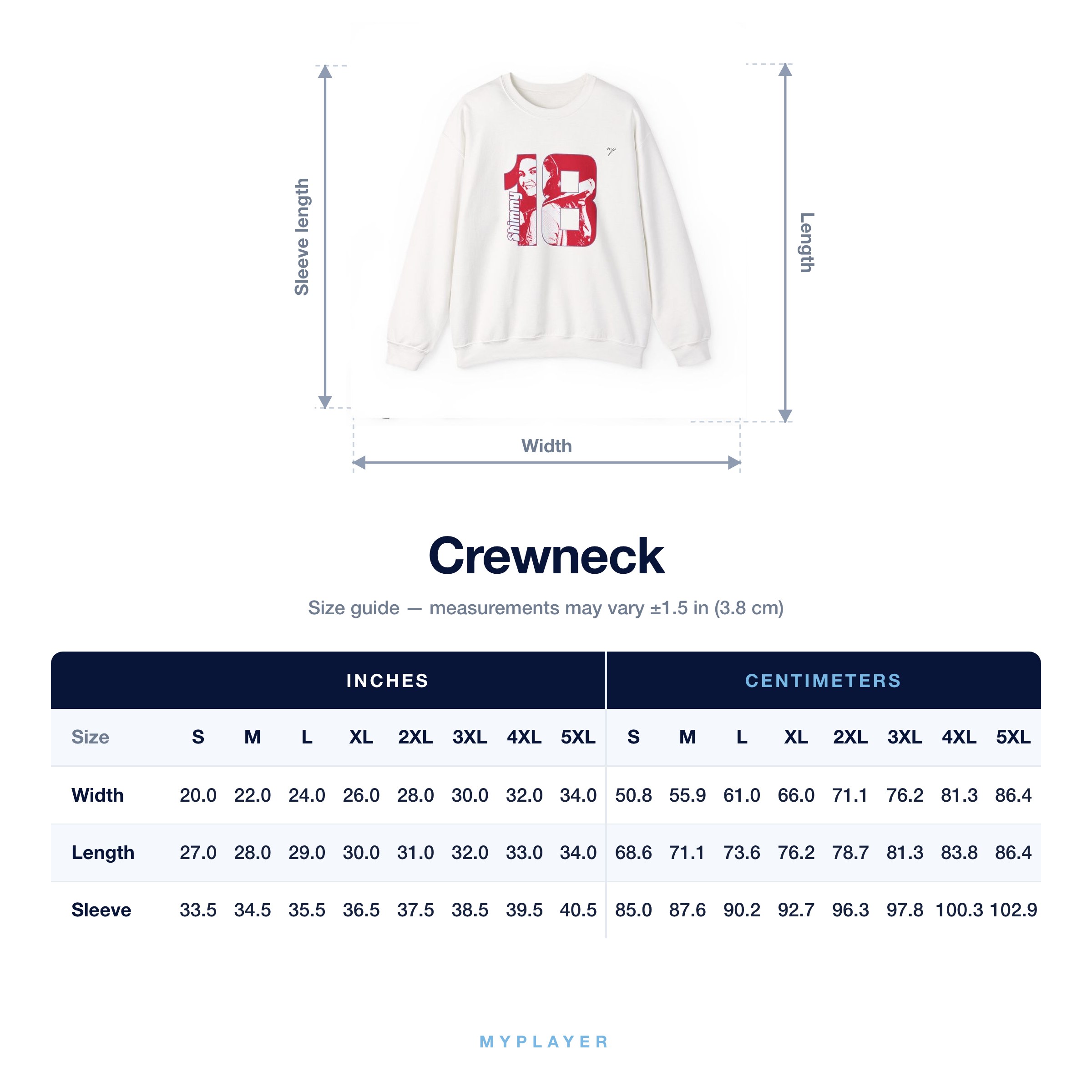 Crewneck size chart