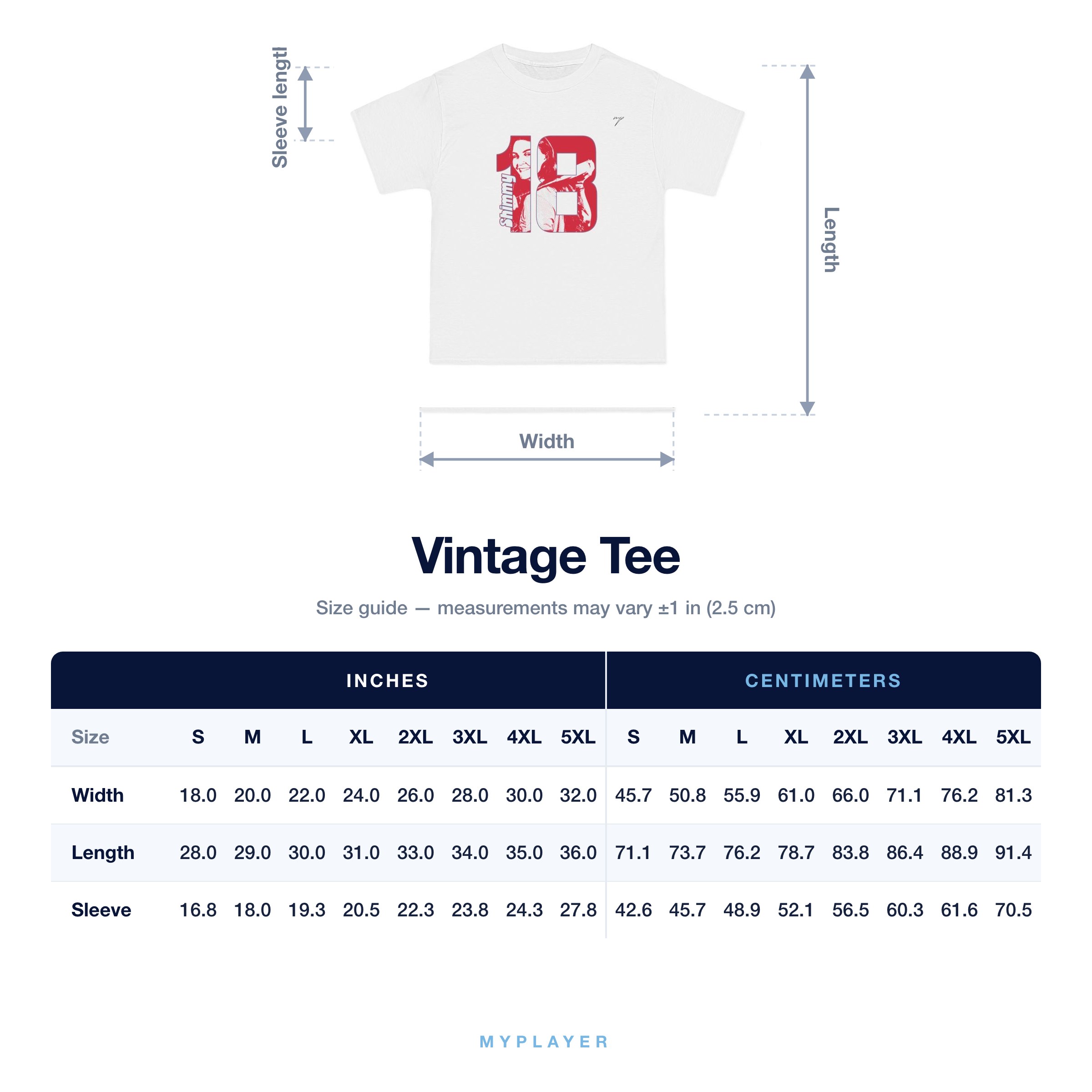 Vintage Tee size chart