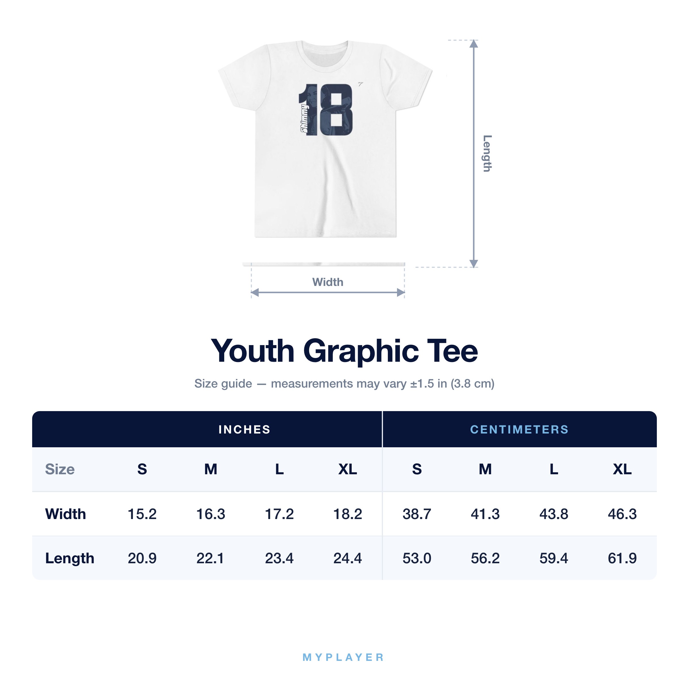 Youth Tee size chart