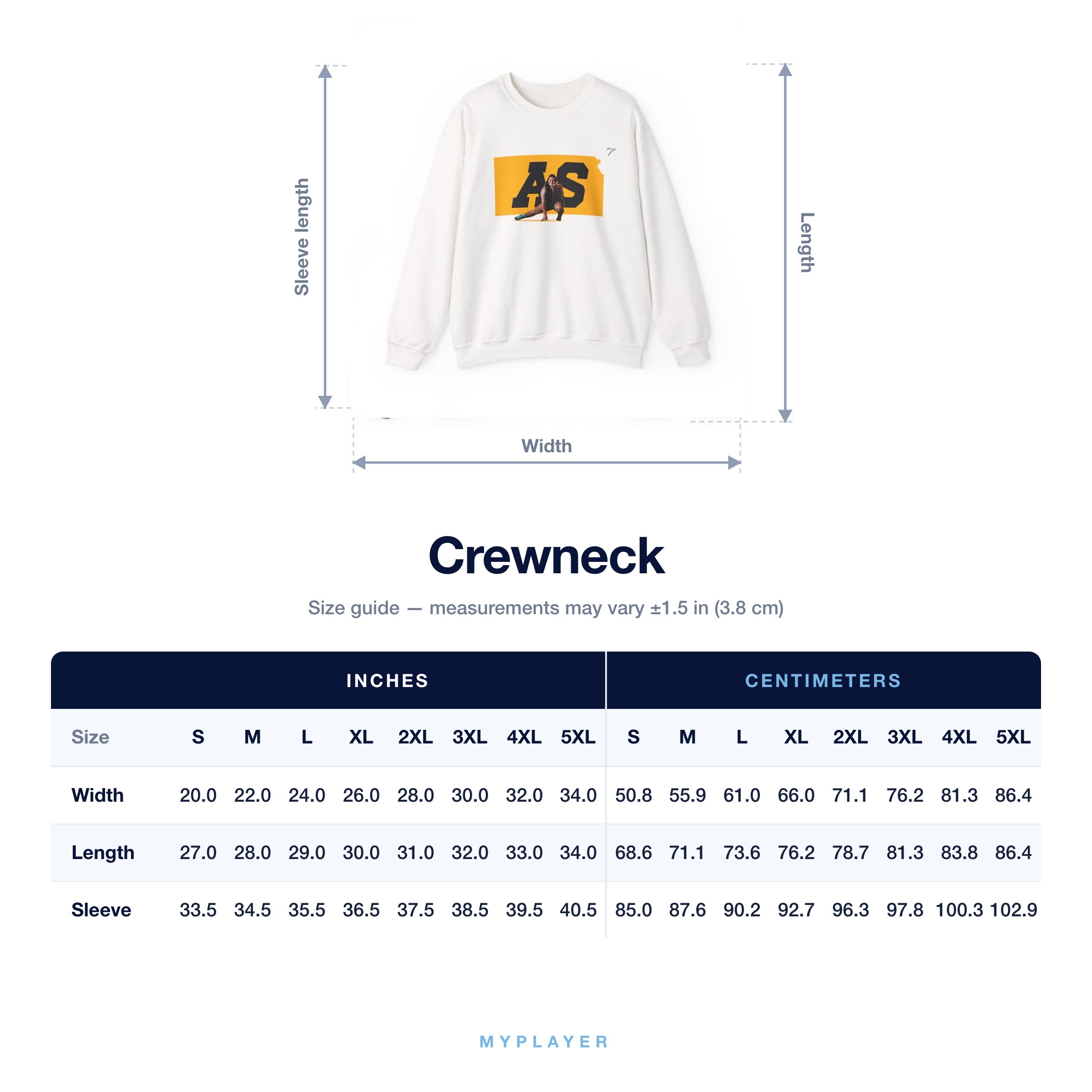 Crewneck size chart