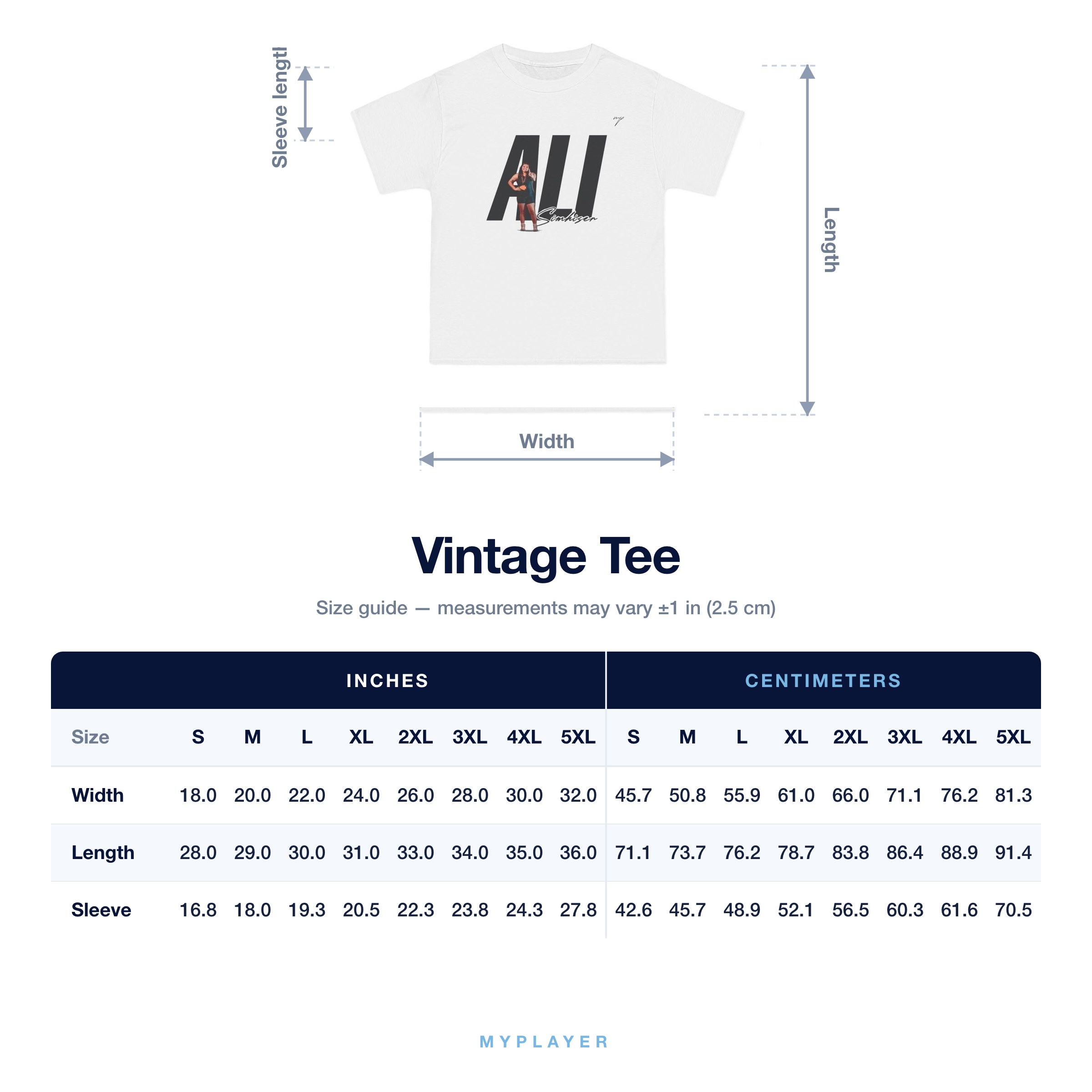 Vintage Tee size chart