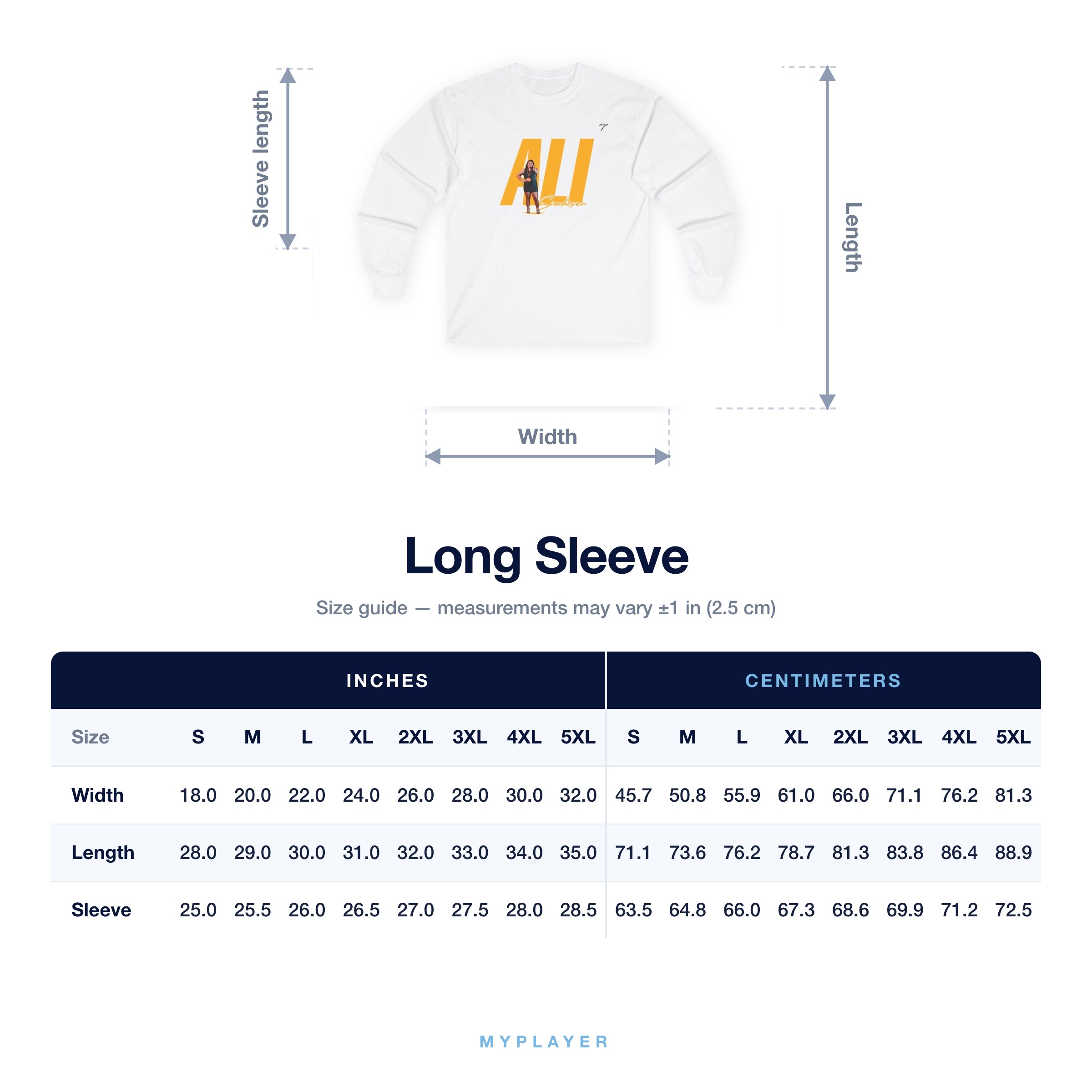 Long Sleeve size chart