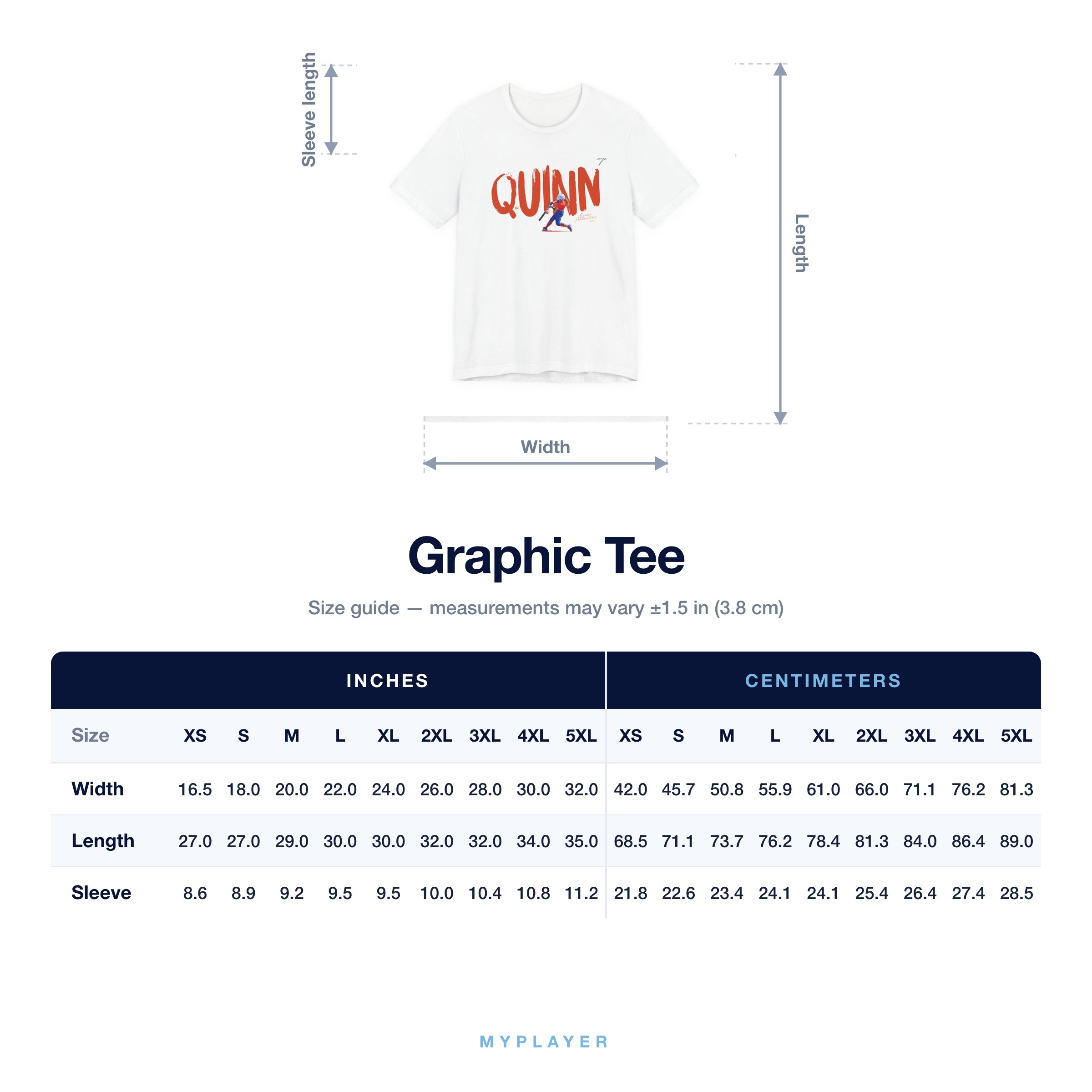 Graphic Tee size chart