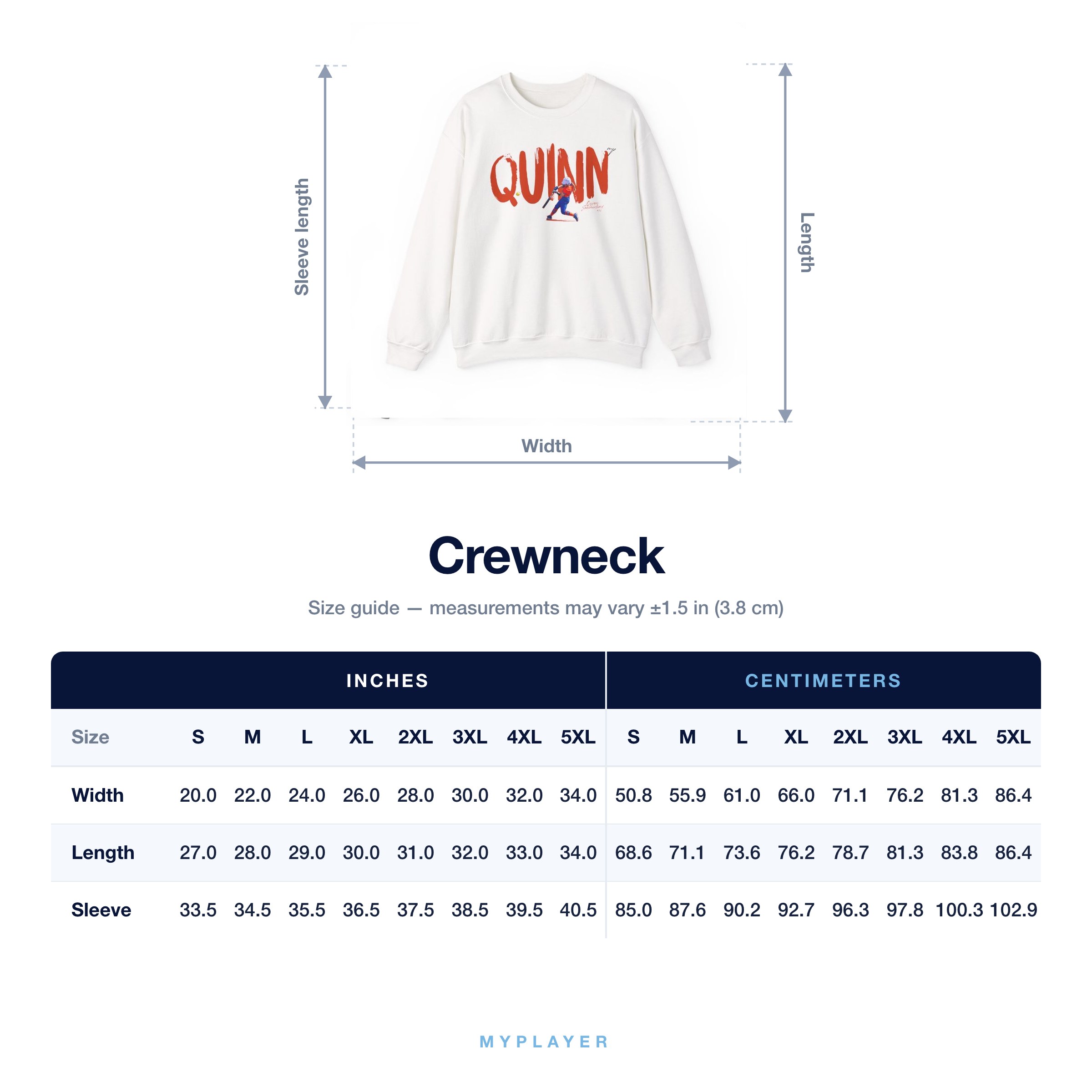 Crewneck size chart