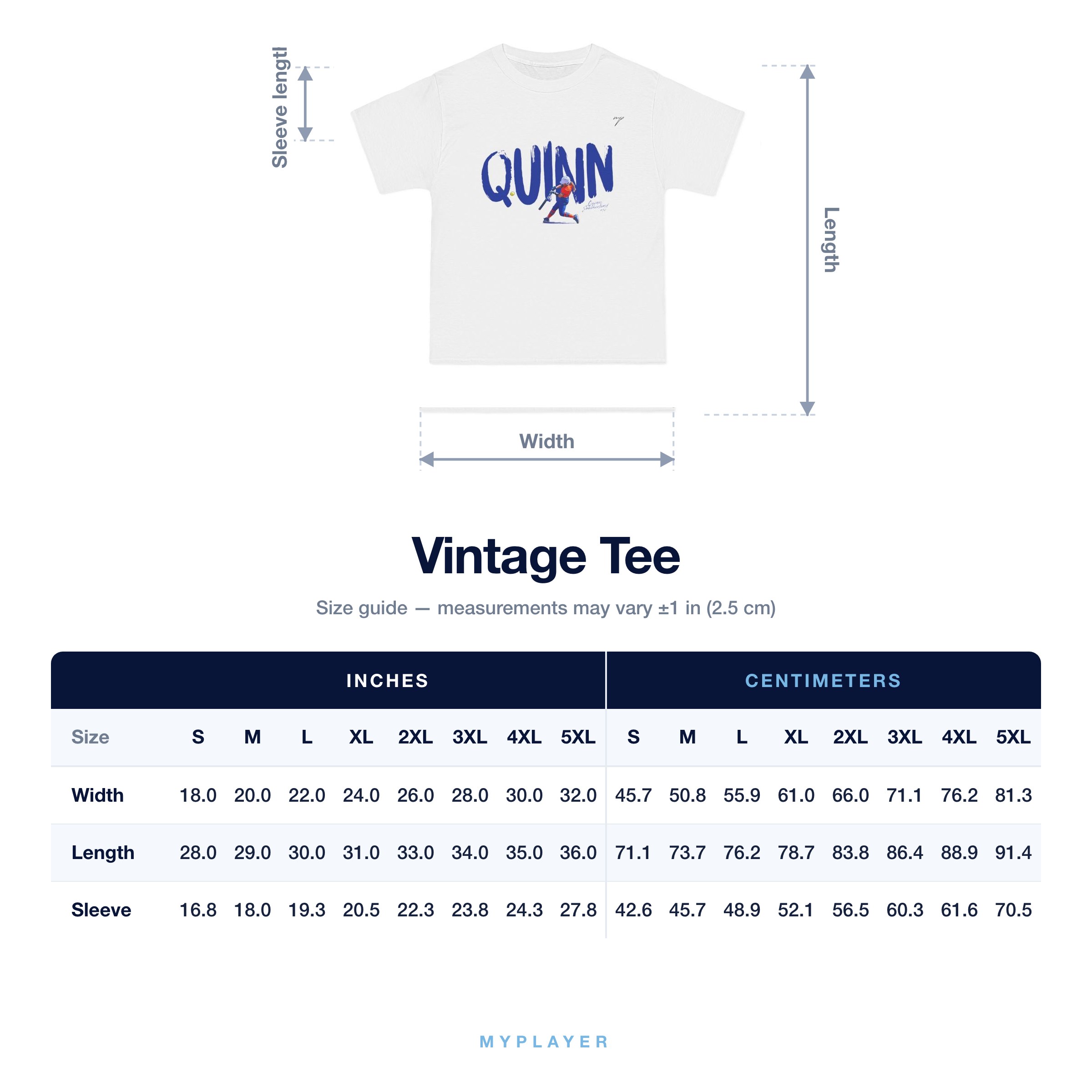 Vintage Tee size chart