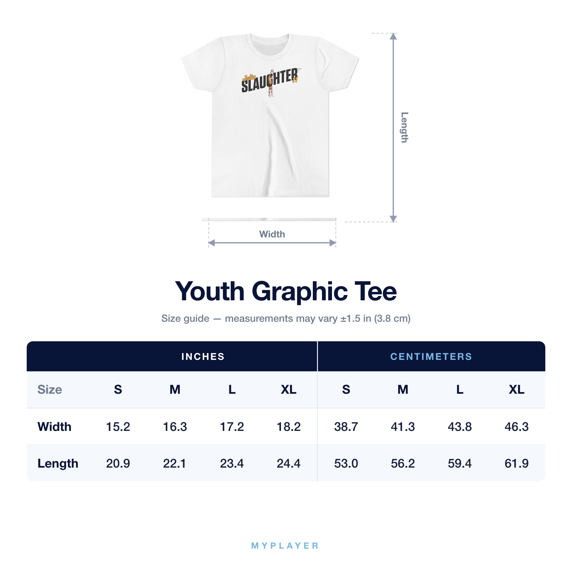 Youth Tee size chart