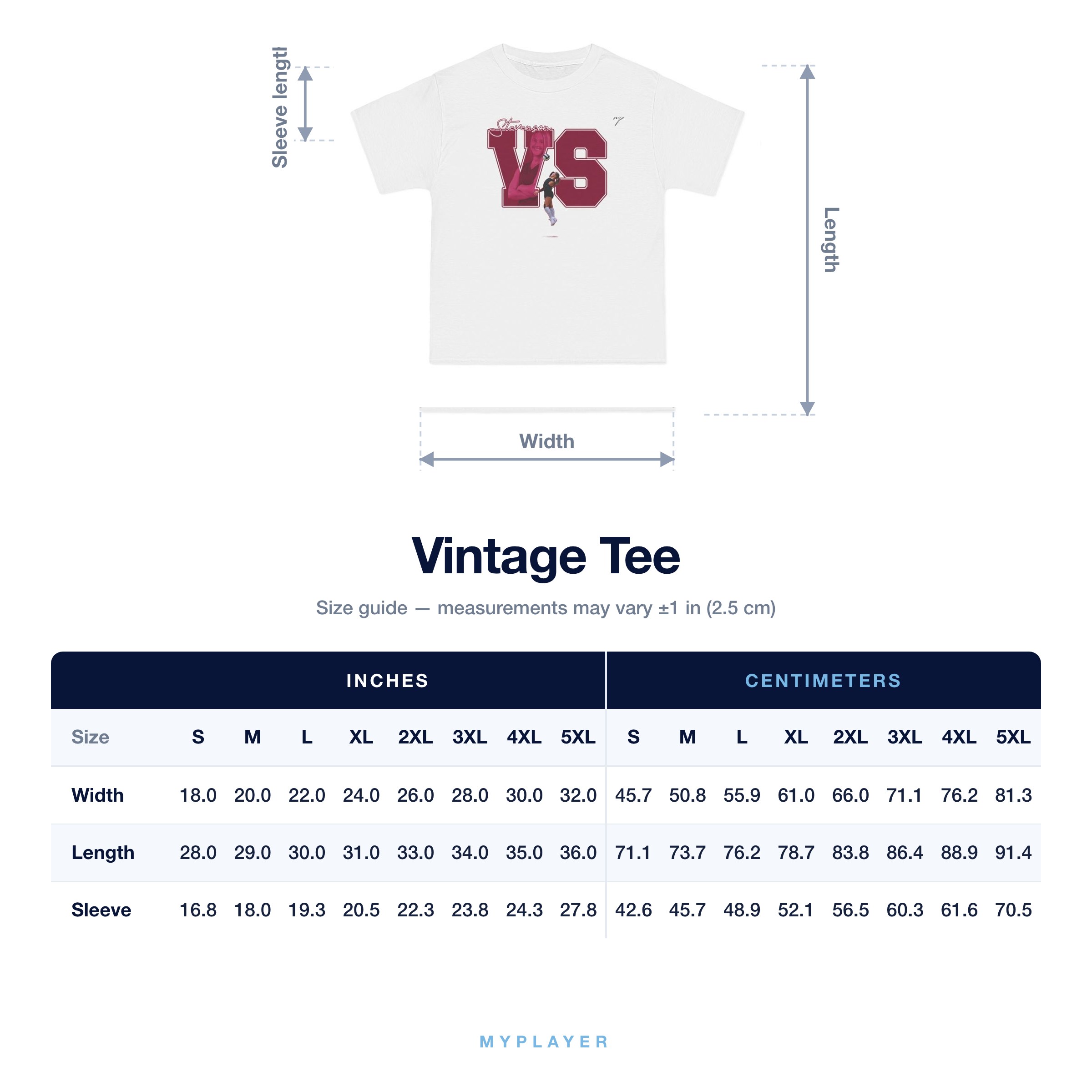 Vintage Tee size chart