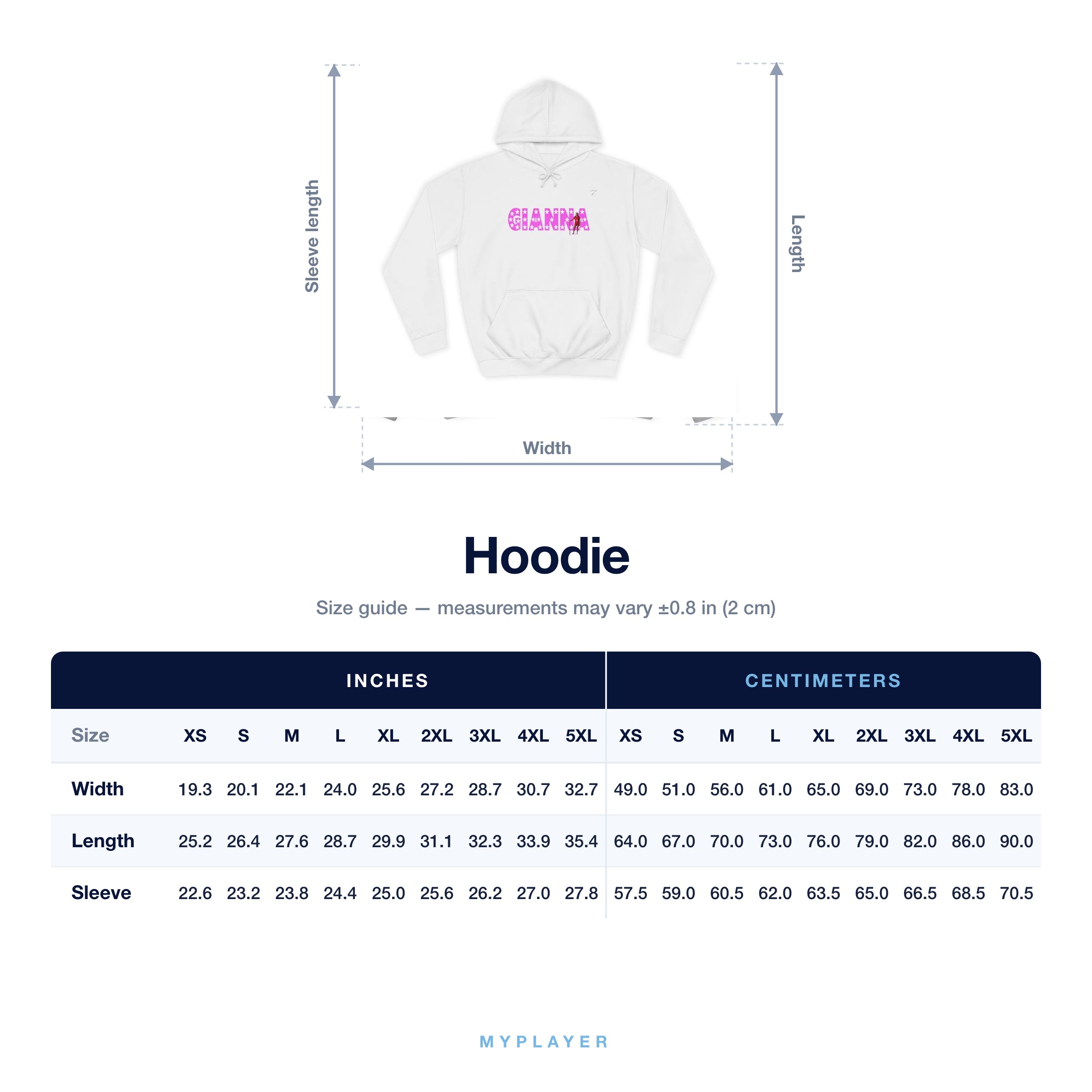 Hoodie size chart