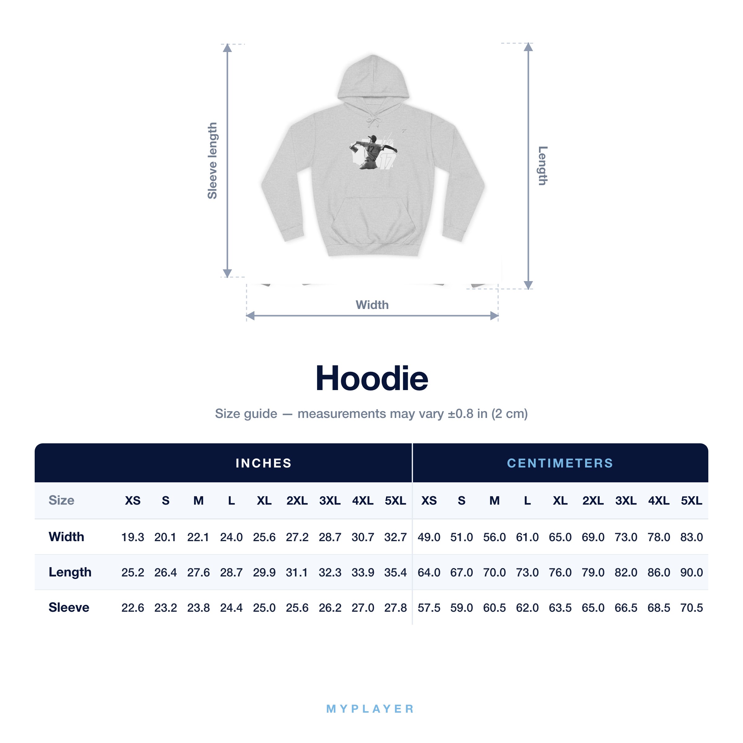 Hoodie size chart
