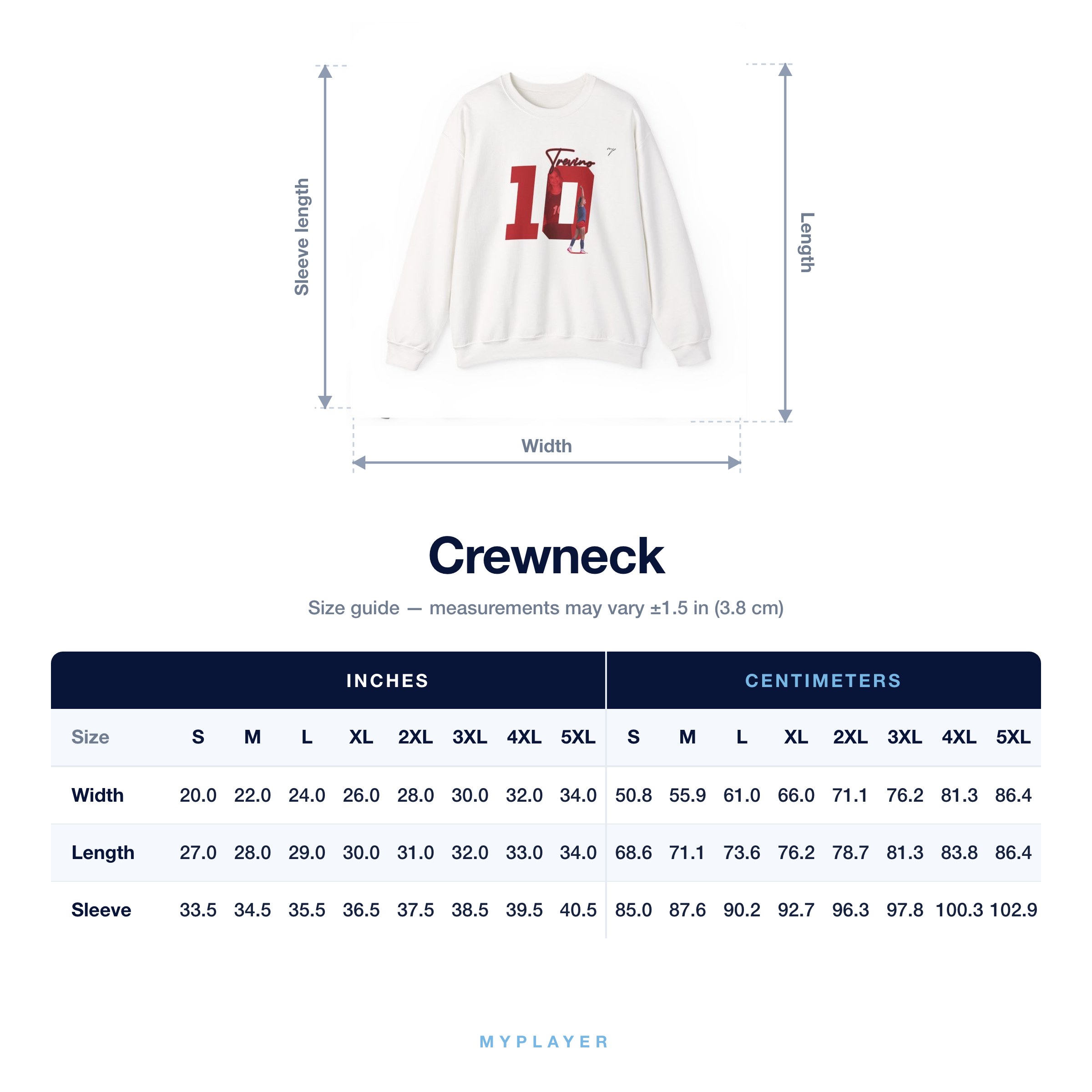 Crewneck size chart