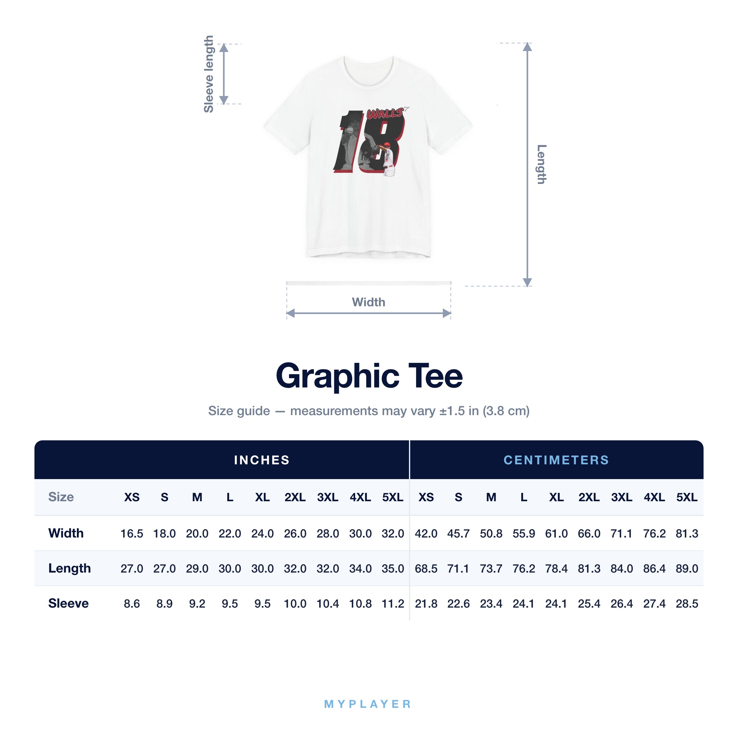 Graphic Tee size chart