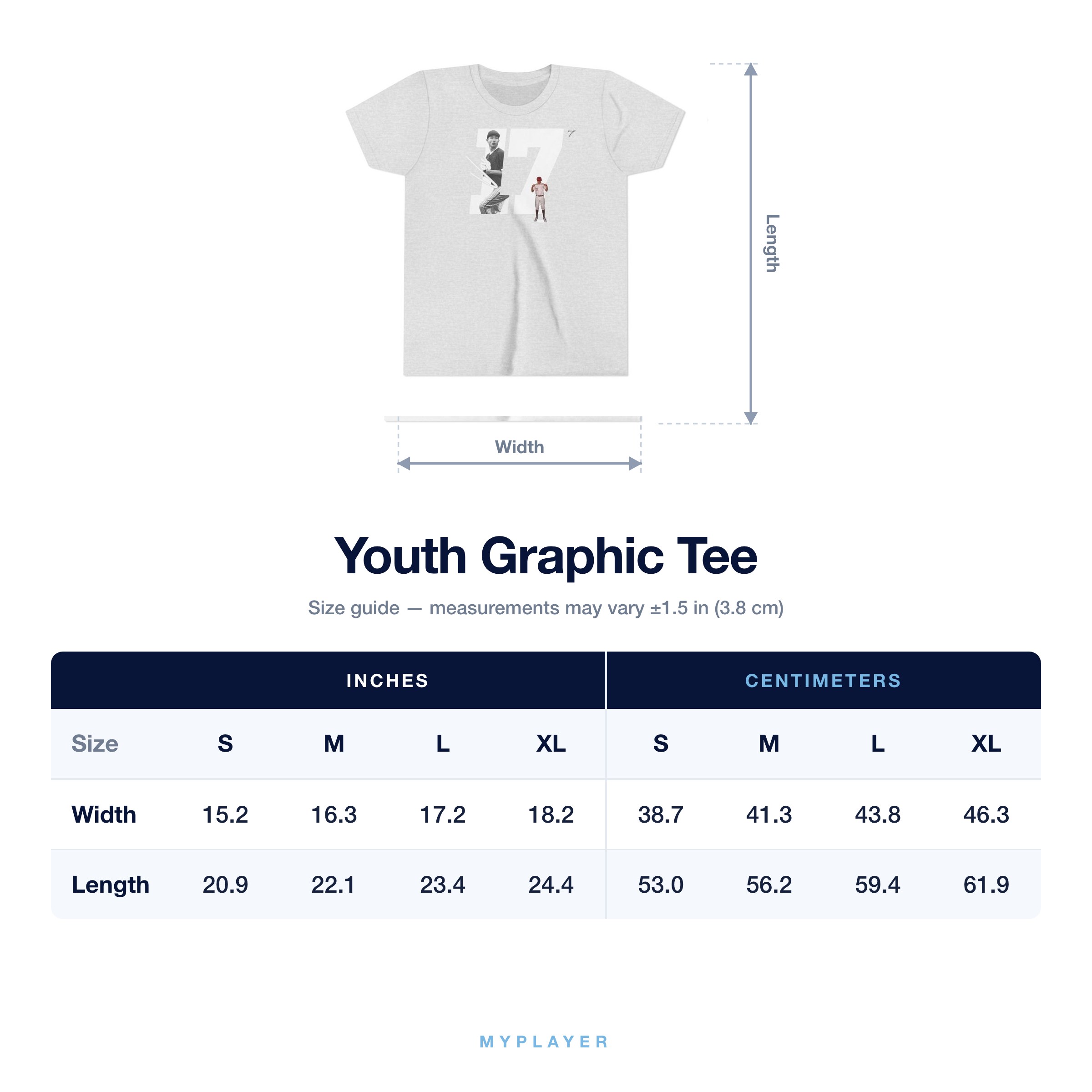 Youth Tee size chart