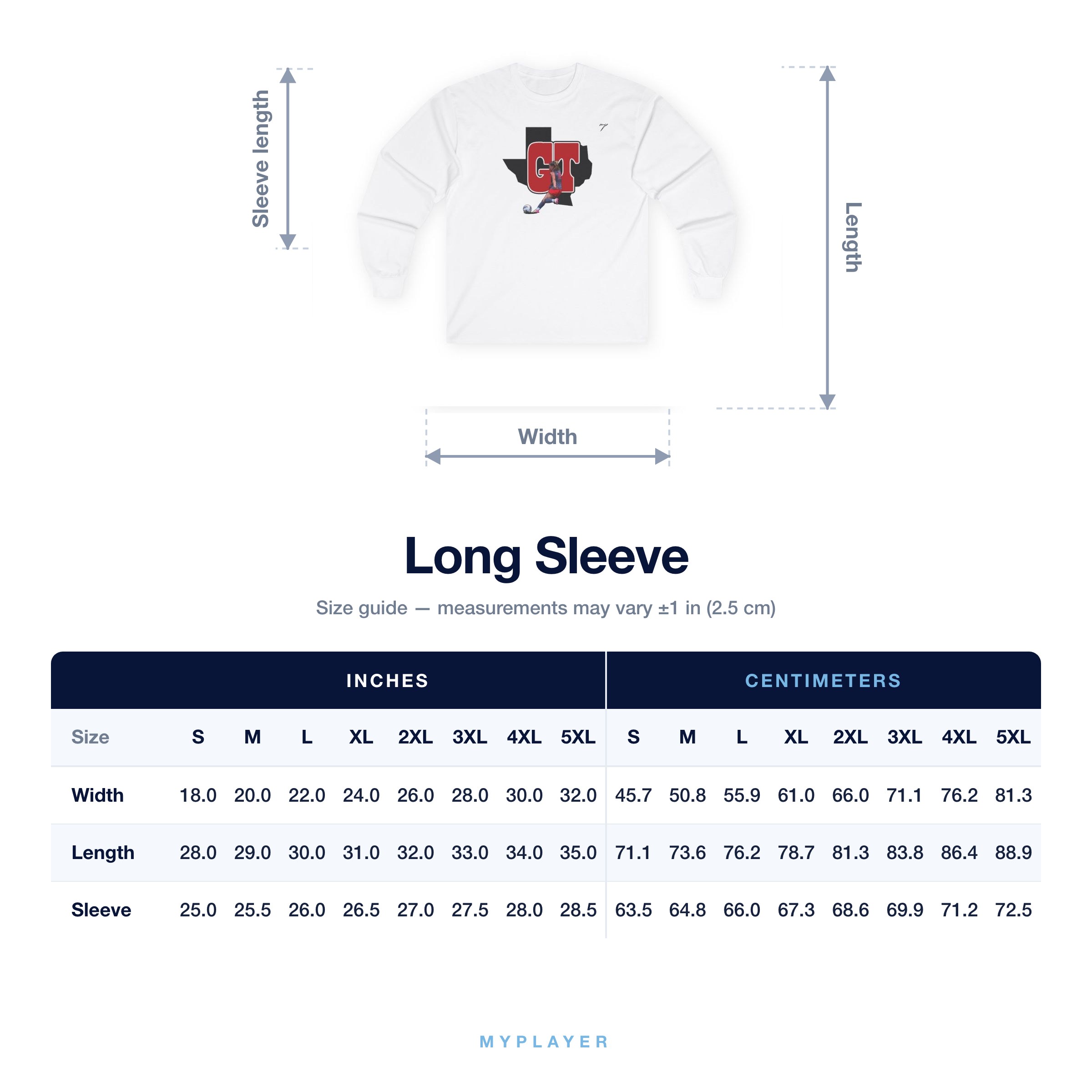Long Sleeve size chart
