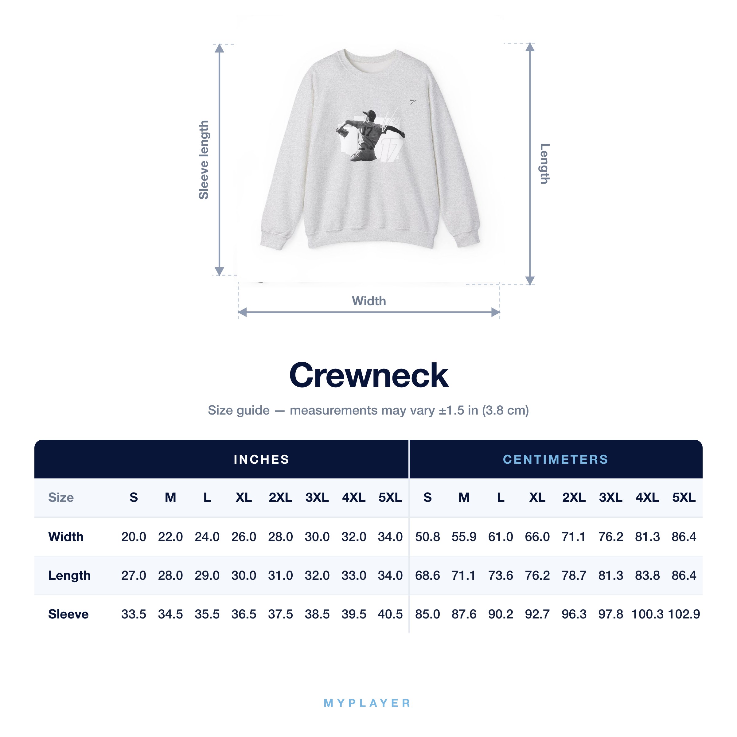 Crewneck size chart