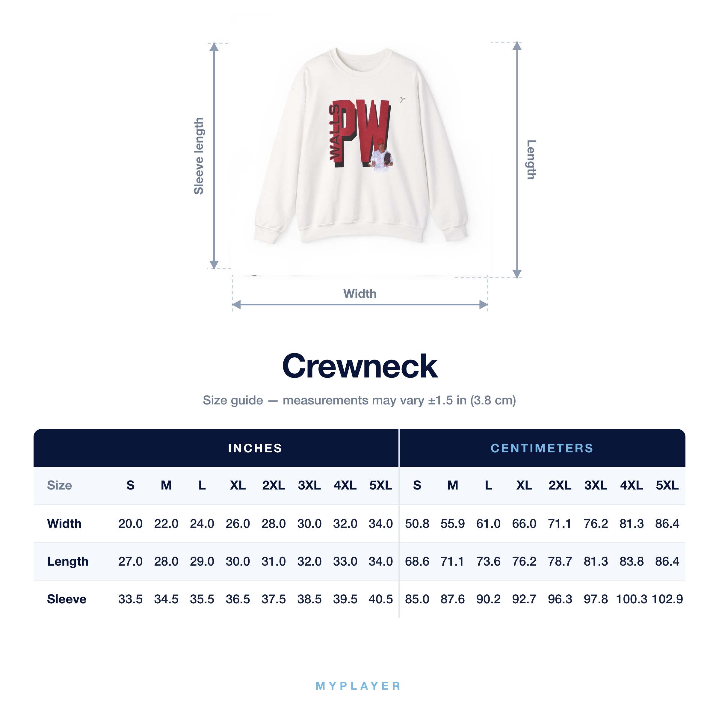 Crewneck size chart