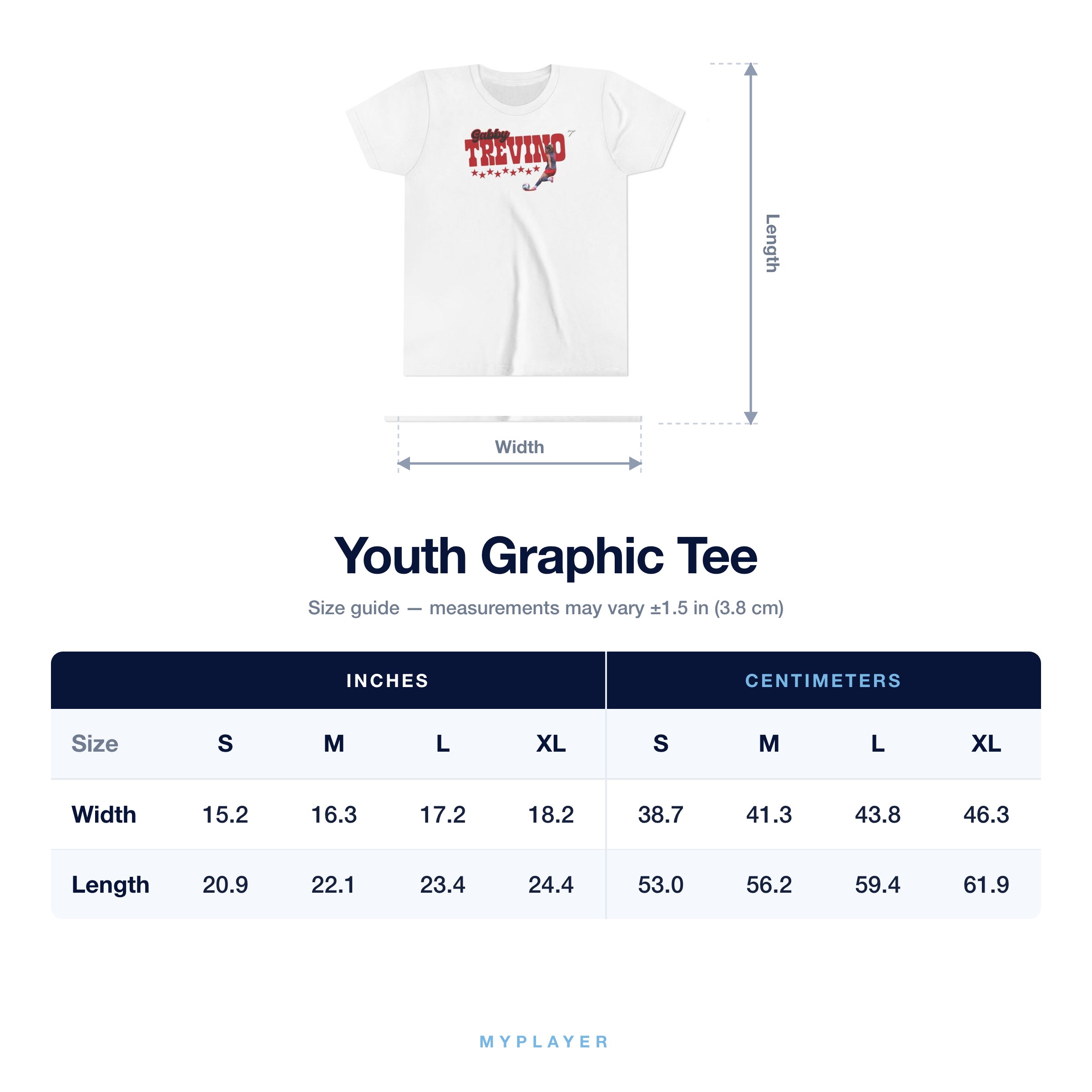 Youth Tee size chart