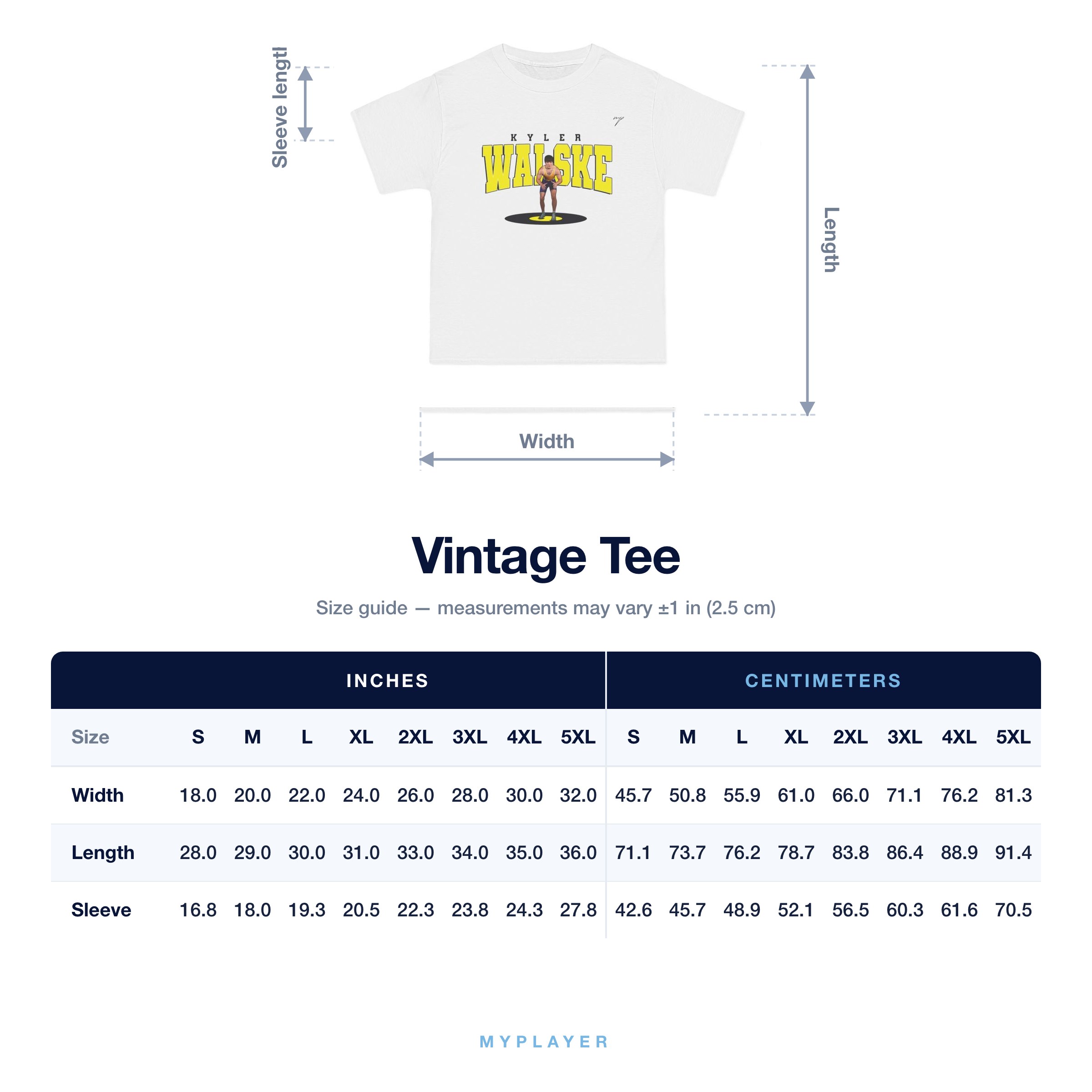Vintage Tee size chart