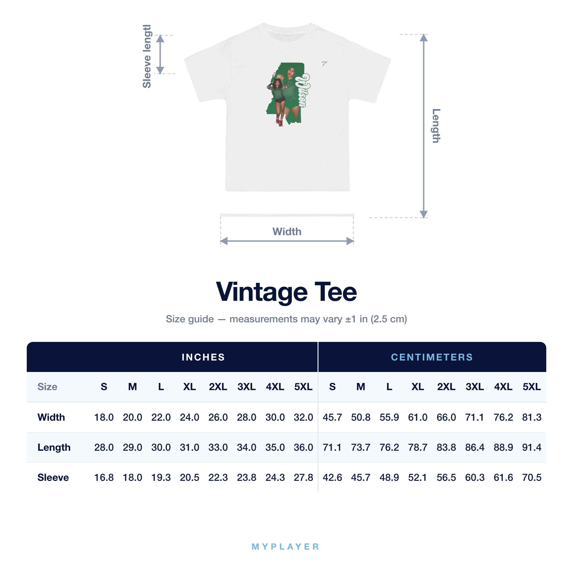 Vintage Tee size chart